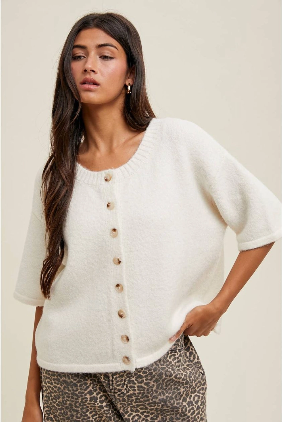 Daily Button Up Sweater - Off White Essential Warmth