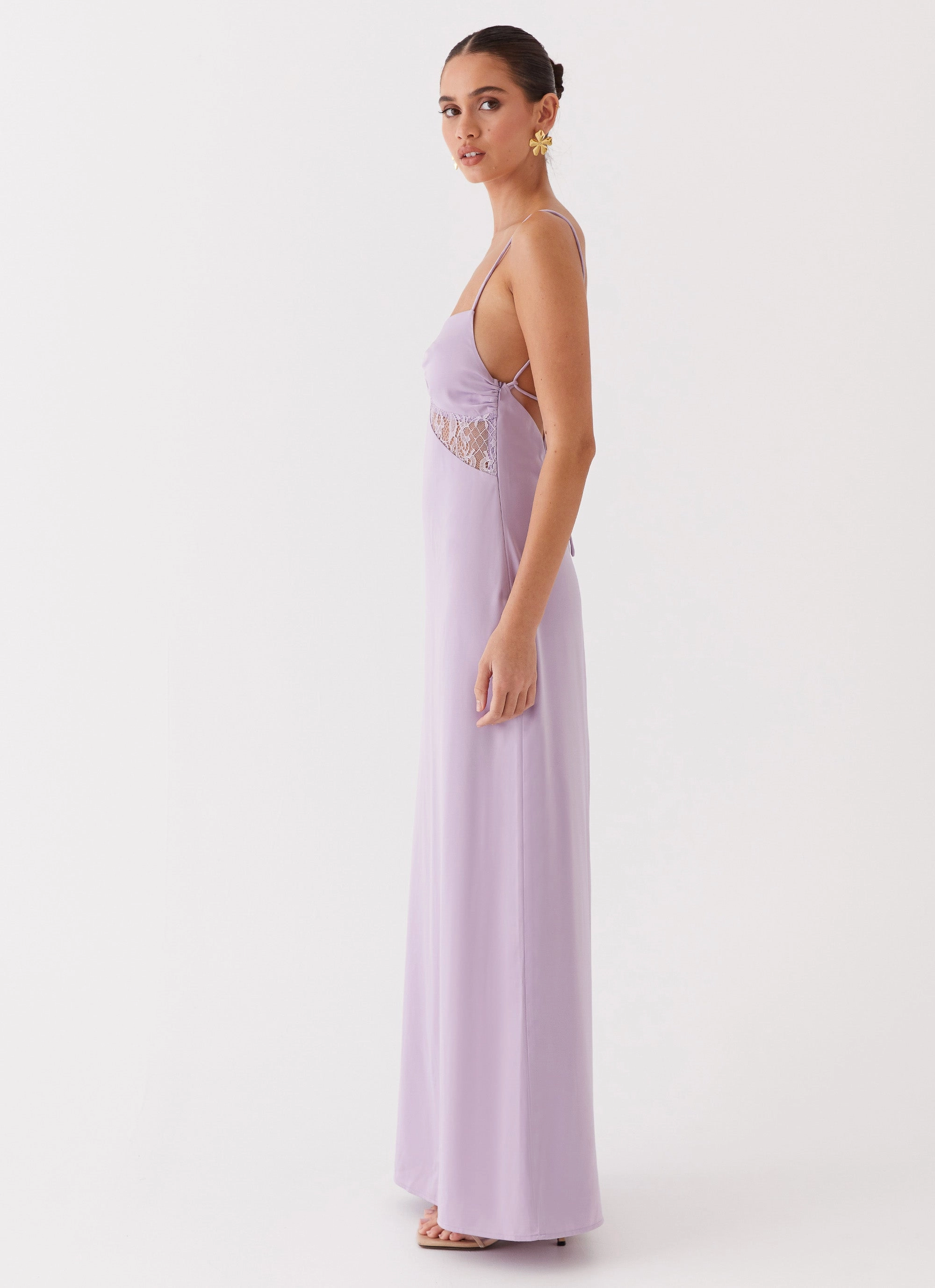Trend Detail Dream Sight Lace Satin Maxi Dress - Lilac
