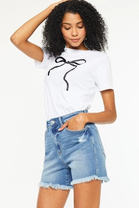 Timeless Outfit Sandblasted Finish KORI HIGH RISE STRETCH DENIM SHORTS S-XL