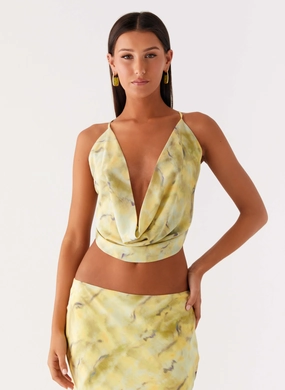 Easy Comfort Minimalist Style Kylo Cowl Top - Yellow Tie Dye