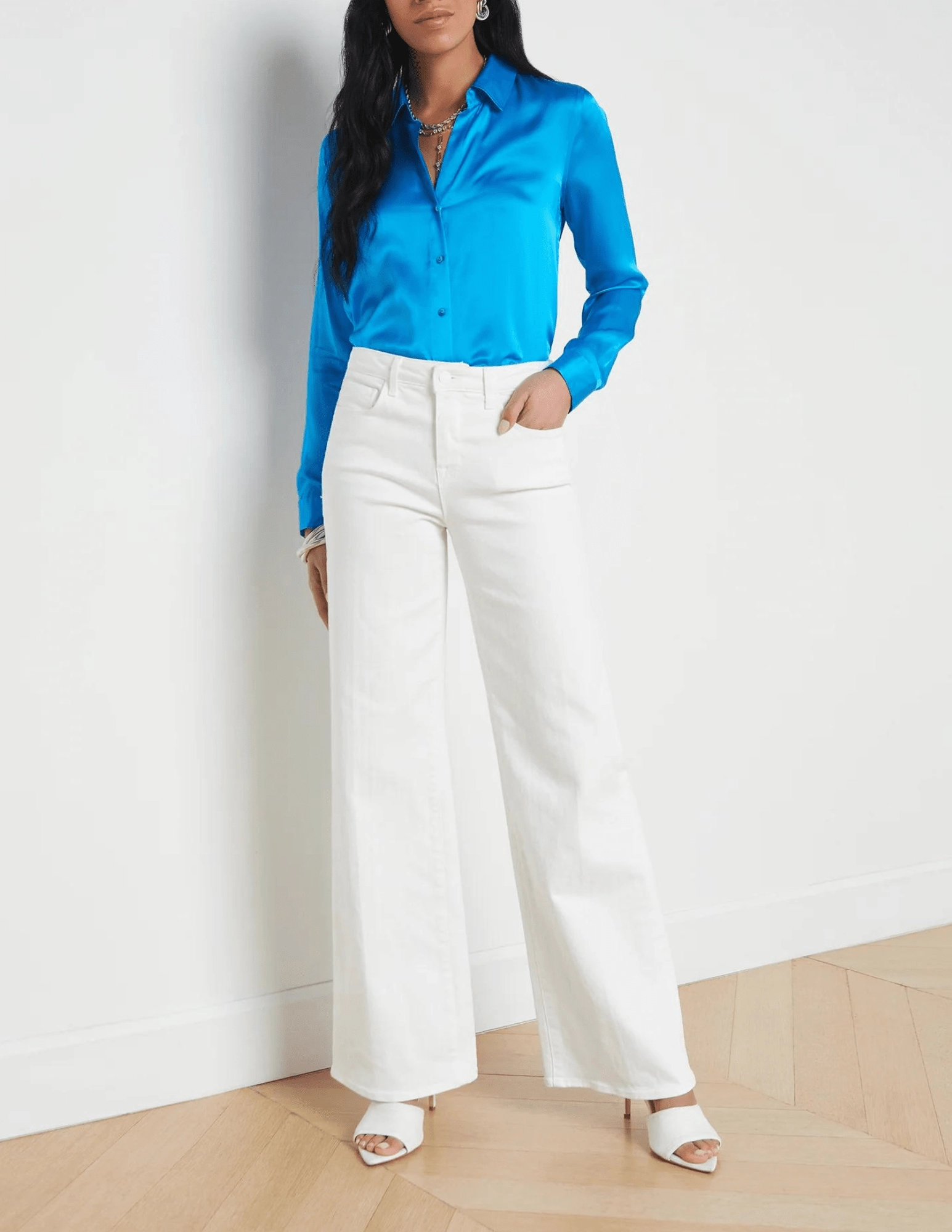 L'AGENCE Alicent High Rise Wide Leg Crop Jeans In Blanc Smart Basic