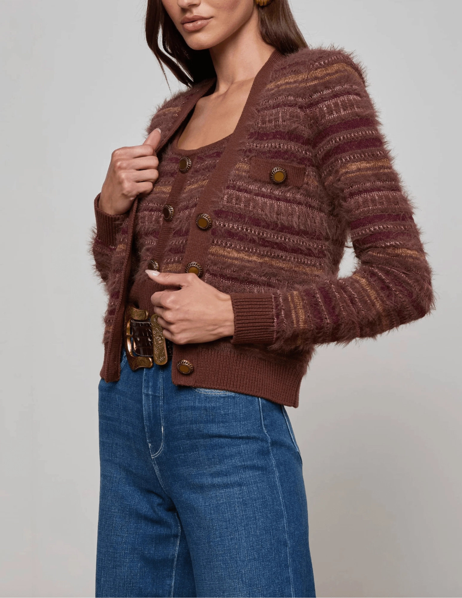 L'AGENCE Ariadne Mixed Stitch Cardigan Plush Interior