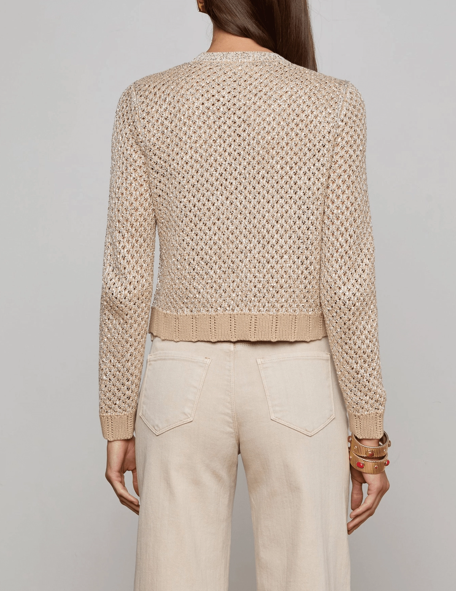 Chilly Comfort Look L'AGENCE Blanca Sequin Cropped Sequin Cardigan