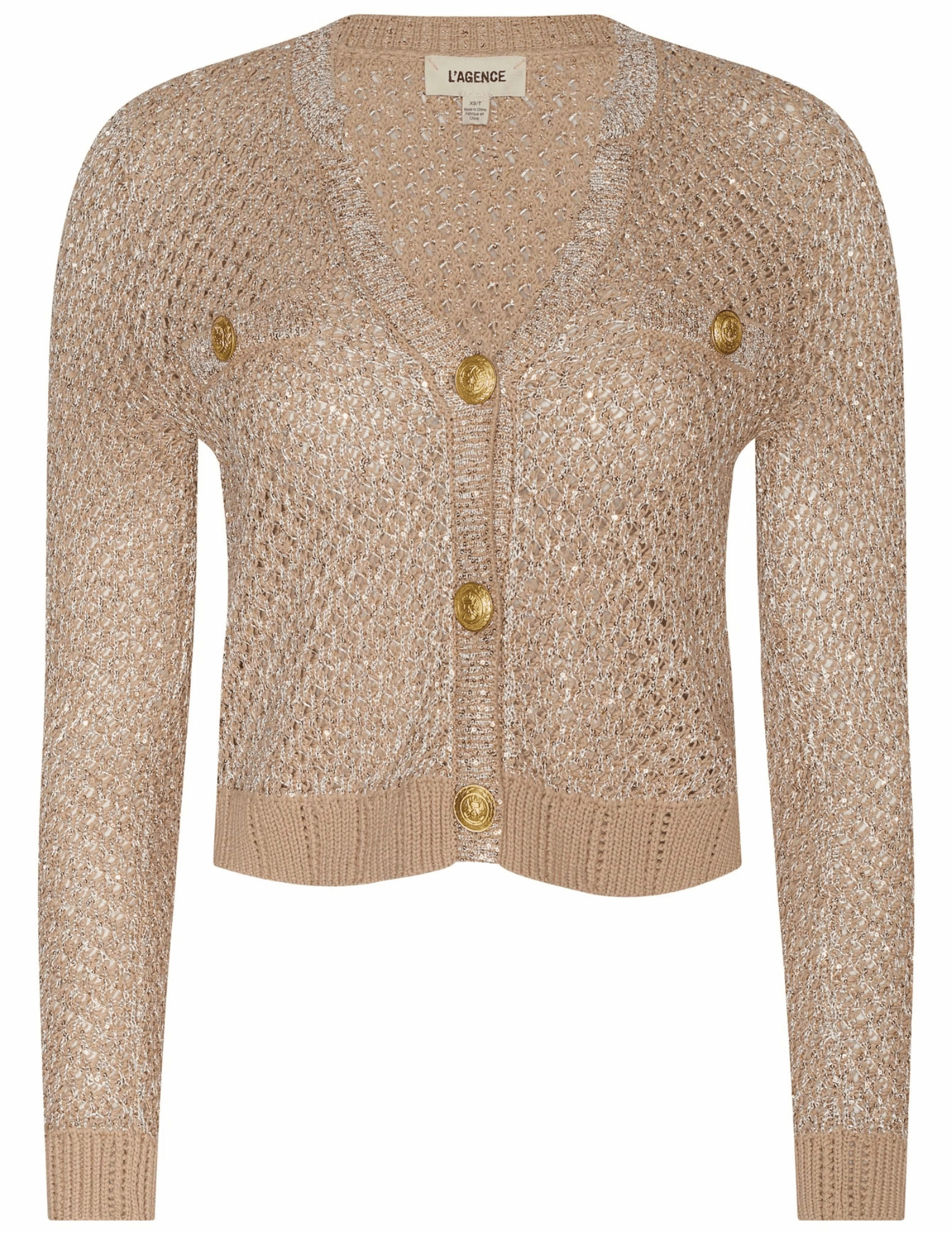 Winter Look Fine Gauge L'AGENCE Blanca Sequin Cropped Sequin Cardigan