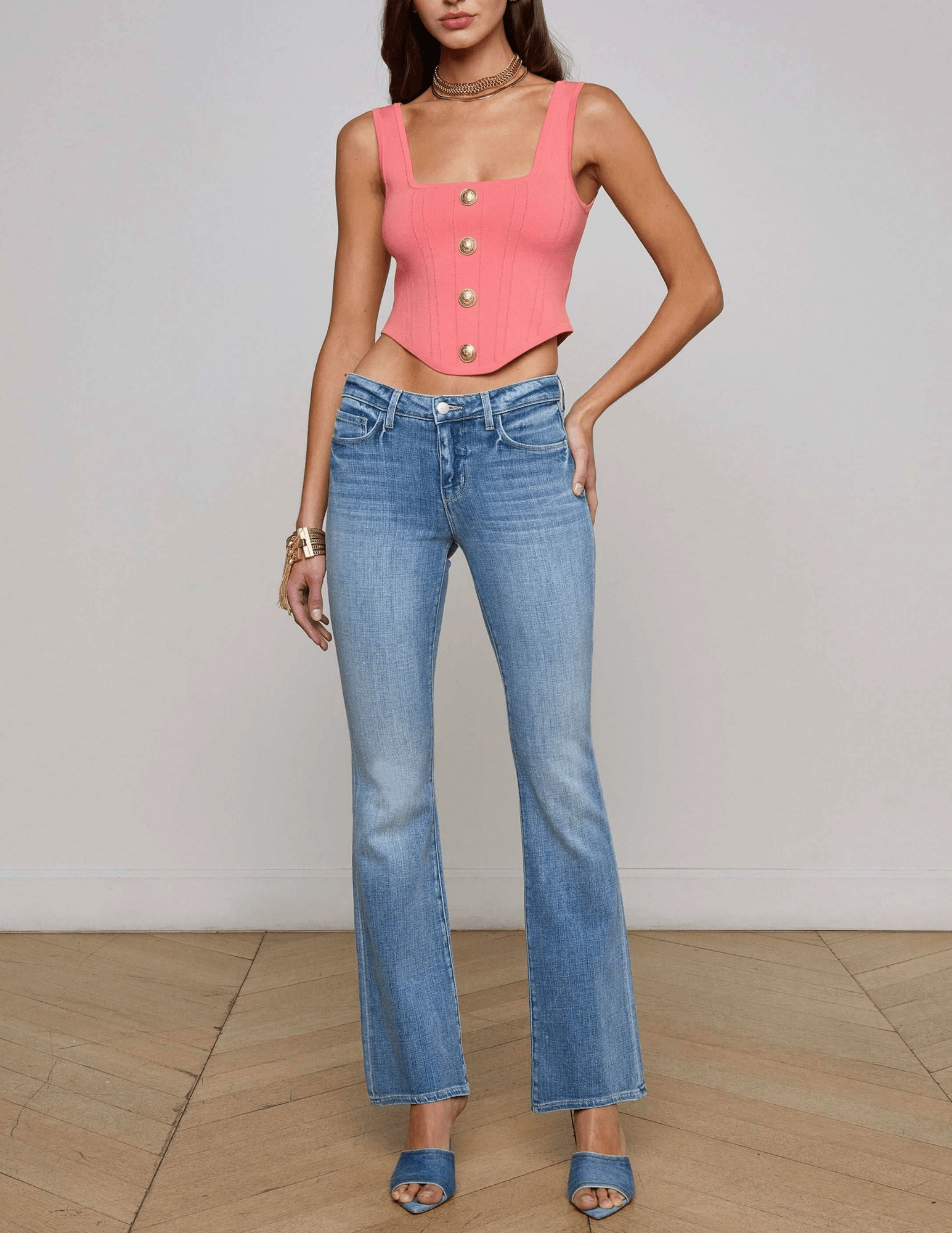Anti Pilling Technology Timeless Feel L'AGENCE Cara Low-Rise Bootcut Jeans in Ibarra