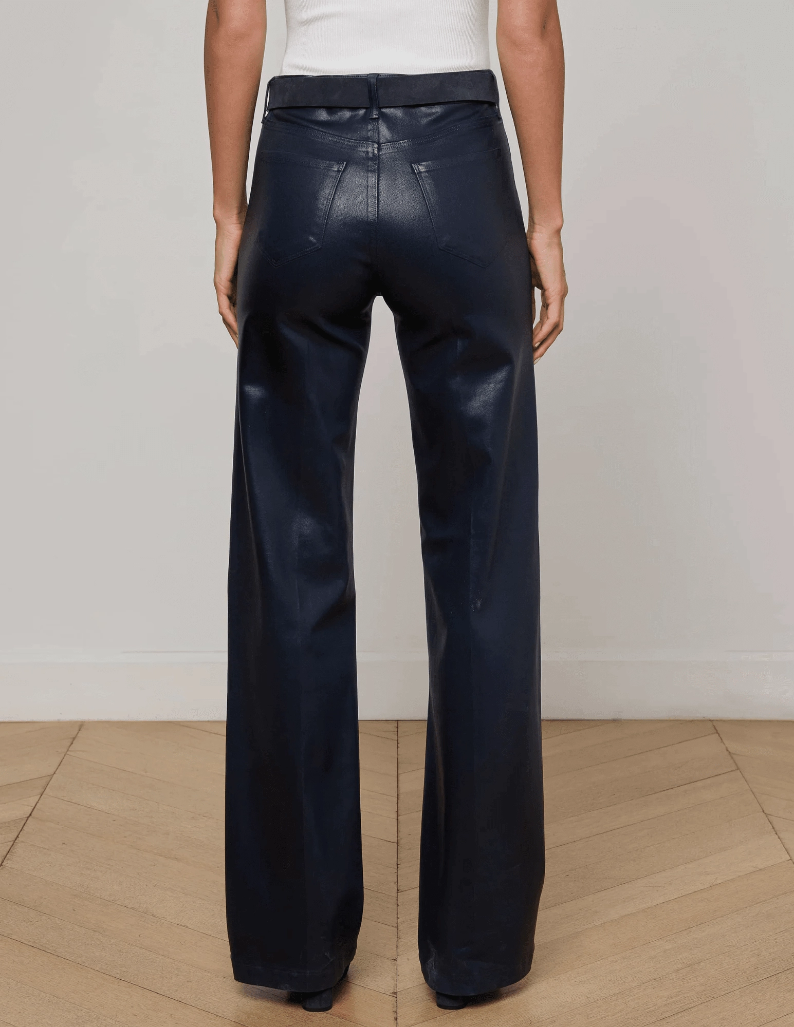 Smooth Style Date Night Daily Wear L'AGENCE Clayton High Rise Wide Leg Coated Jeans in Deep Midnight Coated
