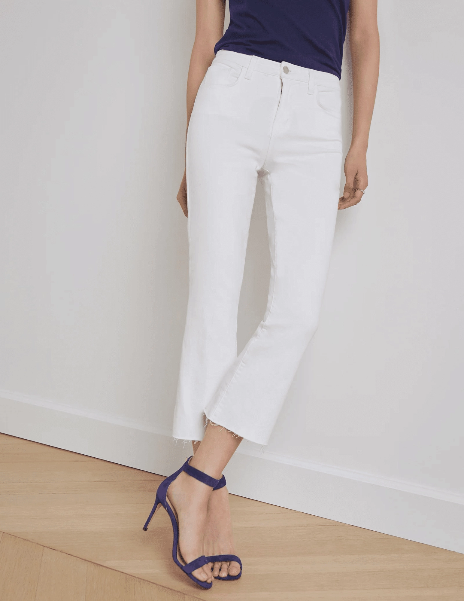 L'AGENCE Kendra High Rise Crop Flare Jeans In Blanc Morning Stroll Streetwear Fan