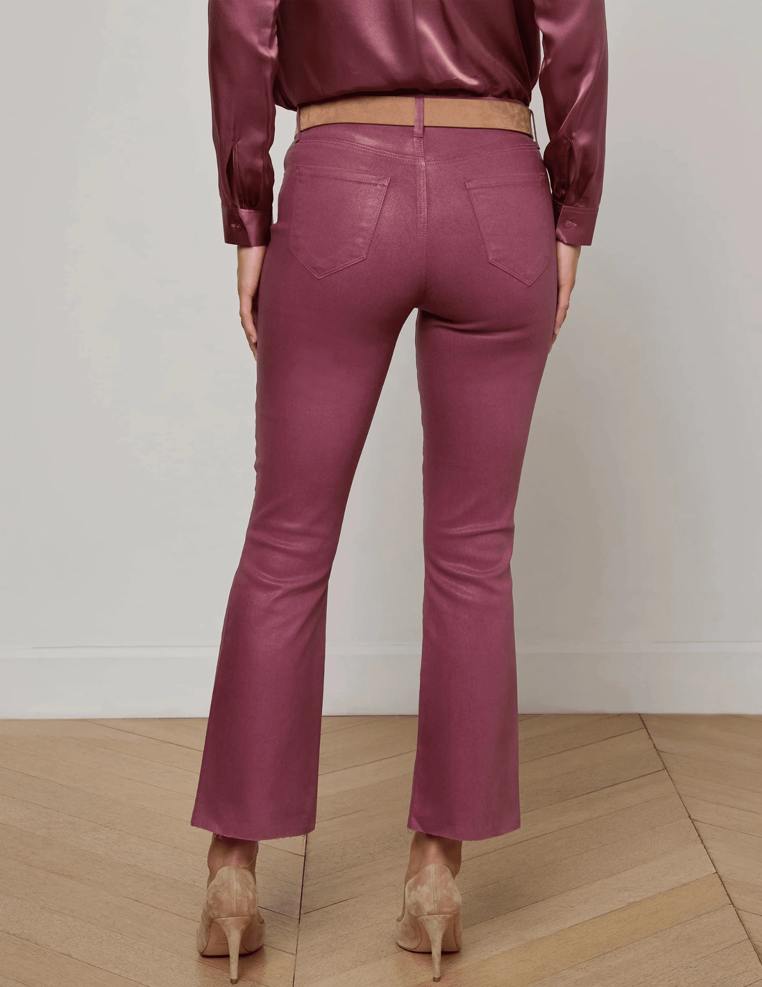 Weekend Vibes Any Occasion L'AGENCE Kendra High Rise Cropped Coated Jeans in Deep Mauve