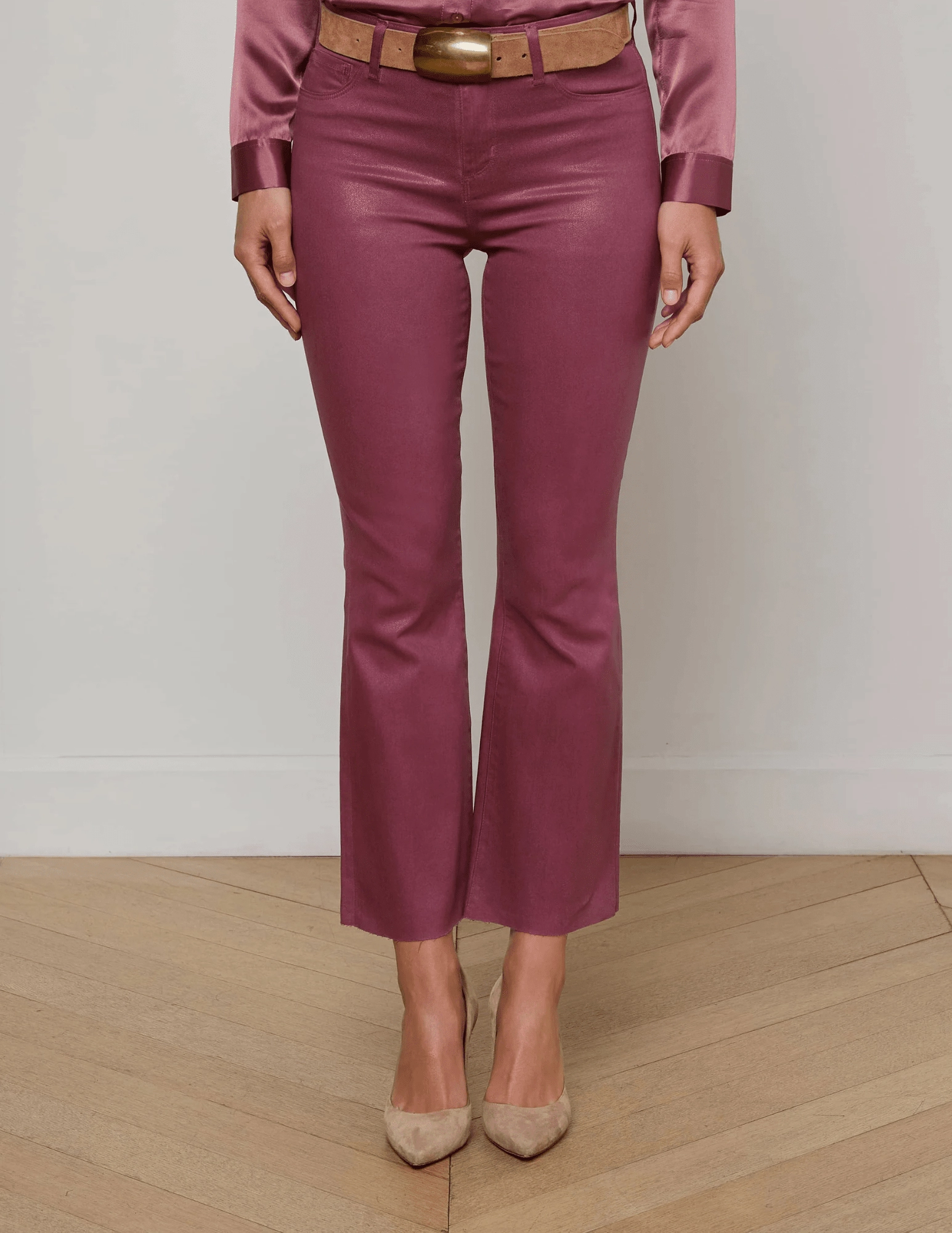 Classic Weekend Getaway L'AGENCE Kendra High Rise Cropped Coated Jeans in Deep Mauve