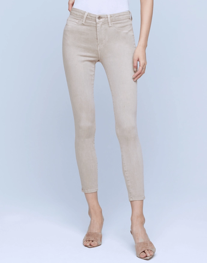L'AGENCE Margot High Rise Skinny Jeans In Biscuit Breathable fabric technology Classic Office Wear