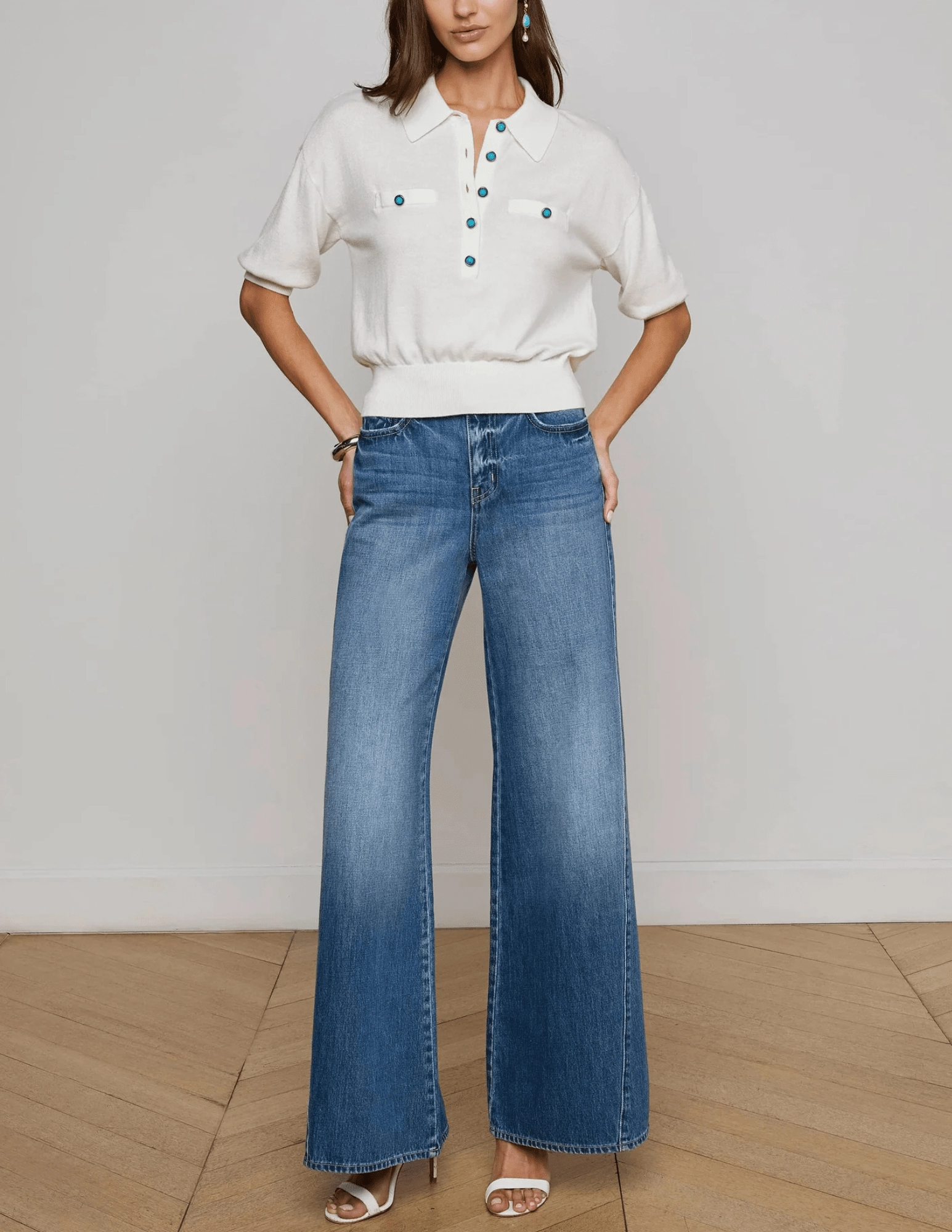 Trendy Winter Seamless Construction Design L'AGENCE Masaki Short Sleeve Sweater