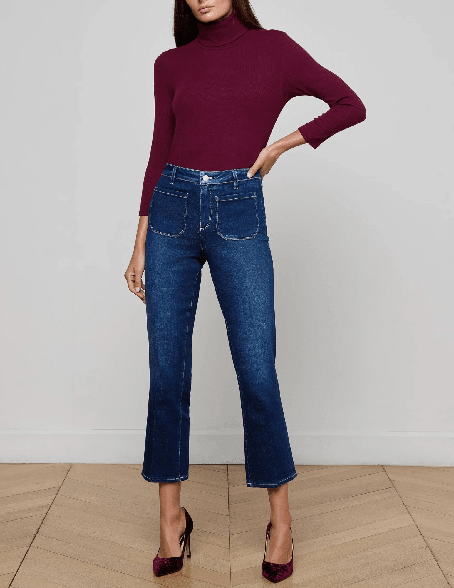 L'Agence Noya Cropped Slim Flare Jeans in Sterling Layer Ready