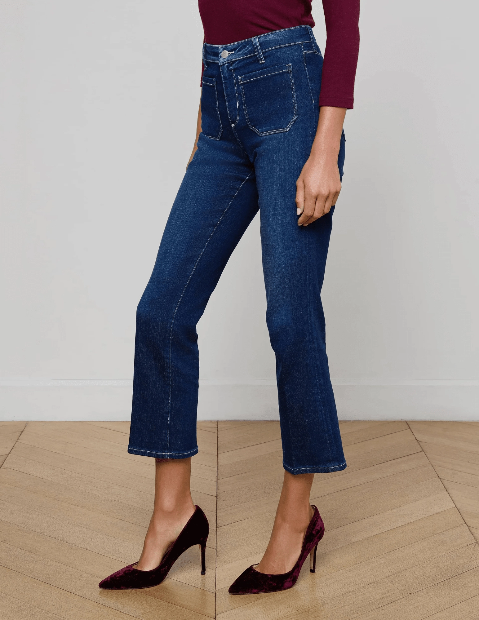 L'Agence Noya Cropped Slim Flare Jeans in Sterling Everyday Layer