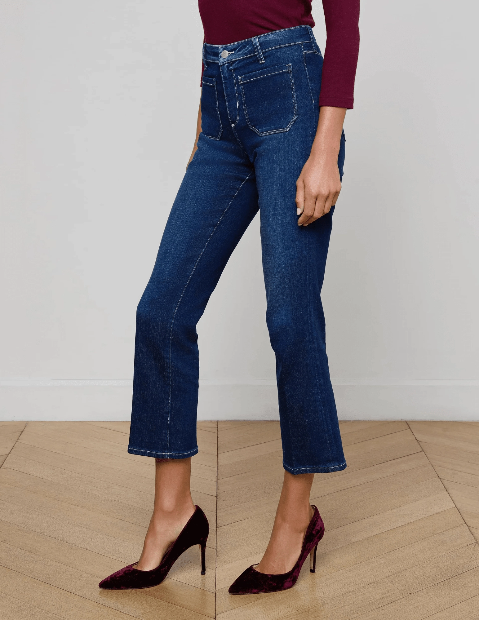 L'Agence Noya Cropped Slim Flare Jeans in Sterling Vibrant Trendy