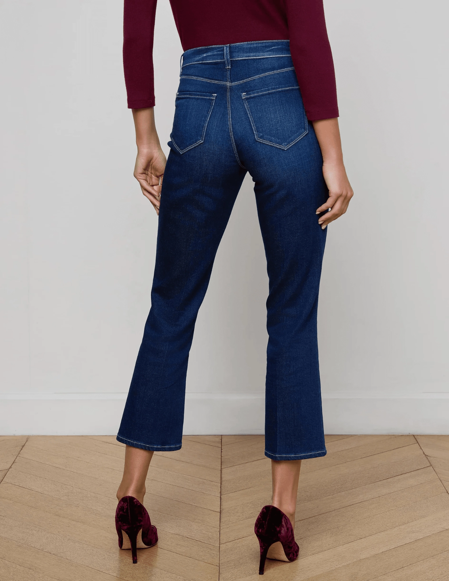 L'Agence Noya Cropped Slim Flare Jeans in Sterling Traveler Gear Sustainable Stretch Classic Gym Ready