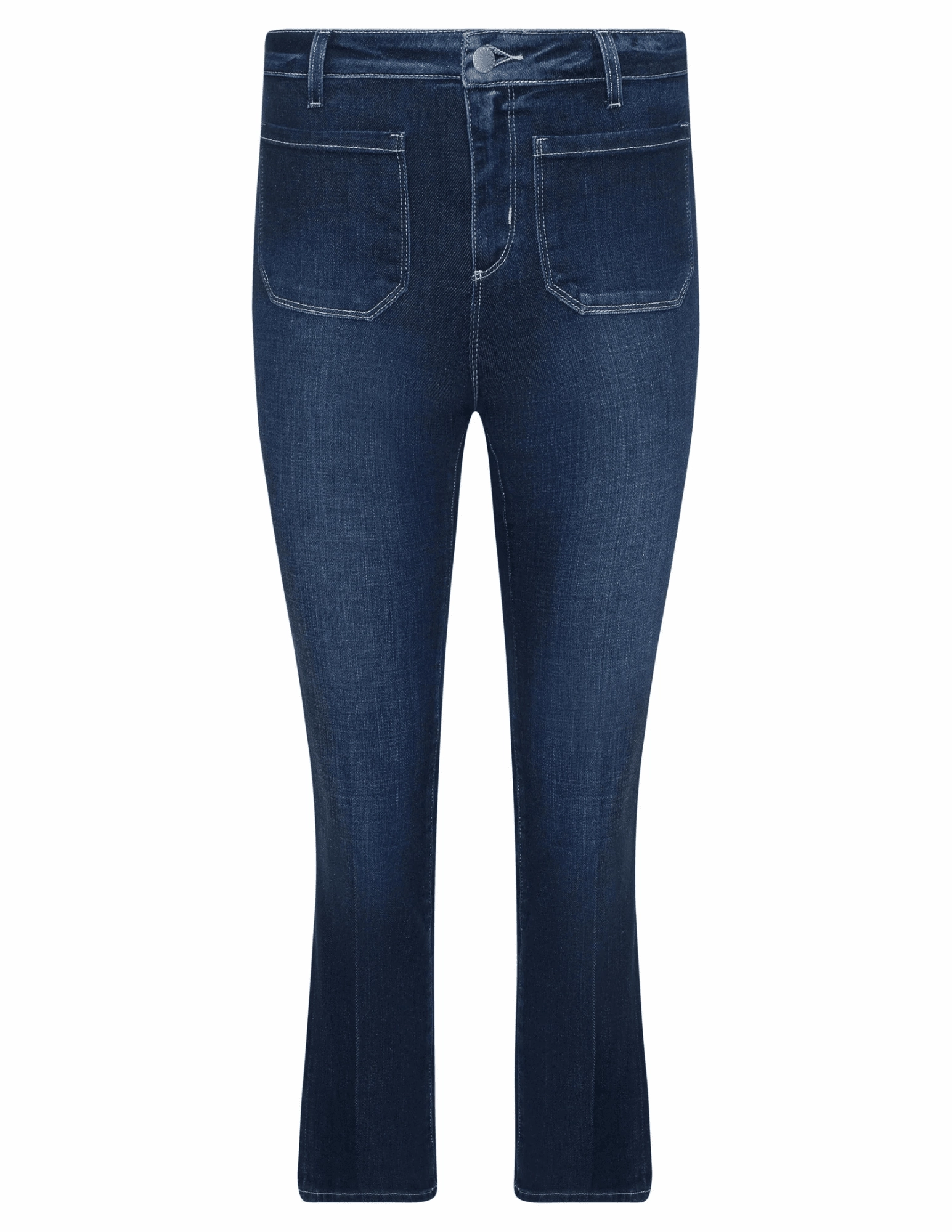 L'Agence Noya Cropped Slim Flare Jeans in Sterling Layered Knee Panels