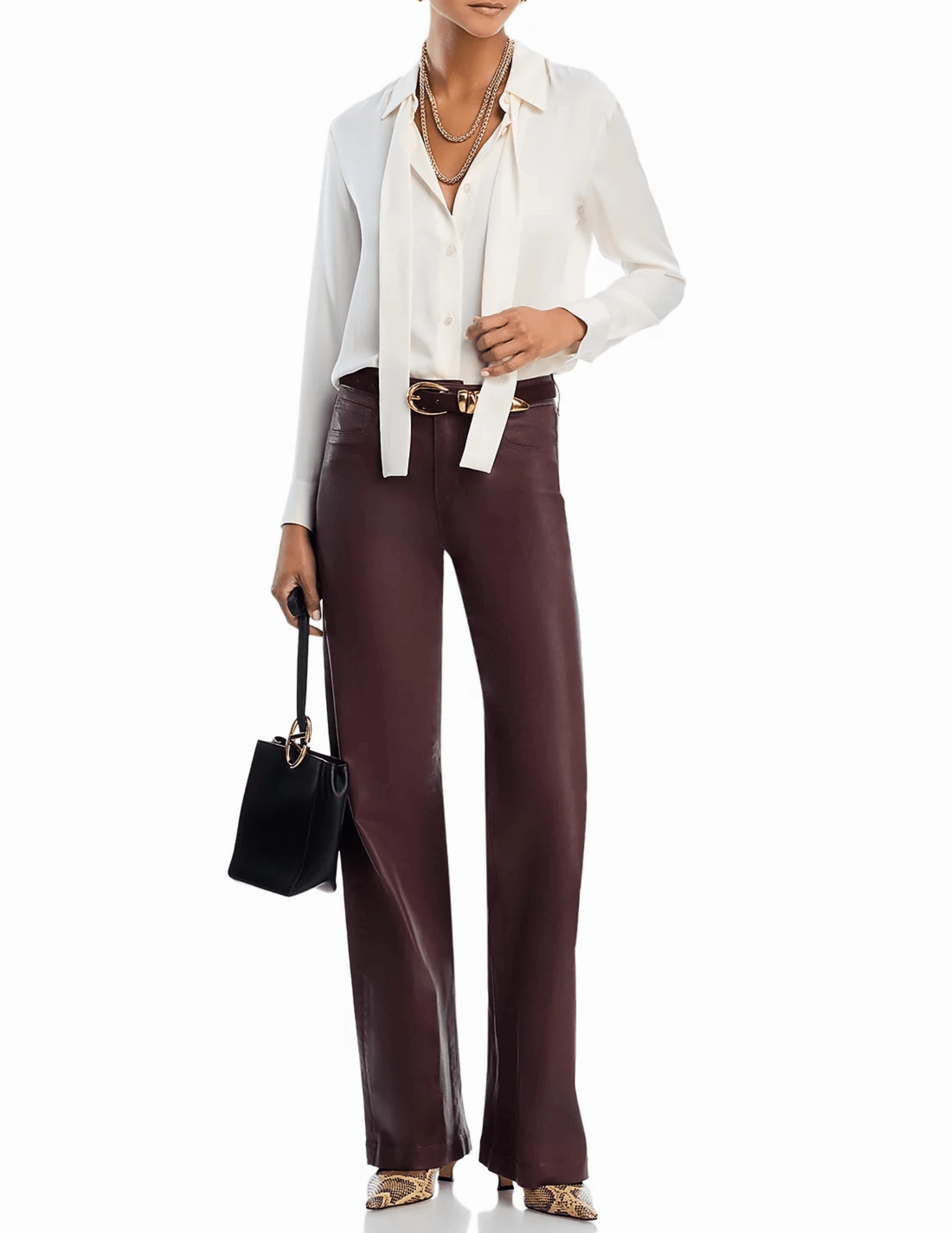 Sustainable Weekend Getaway L'AGENCE Scottie Coated High Rise Wide Leg Jeans in Chocolate Coated