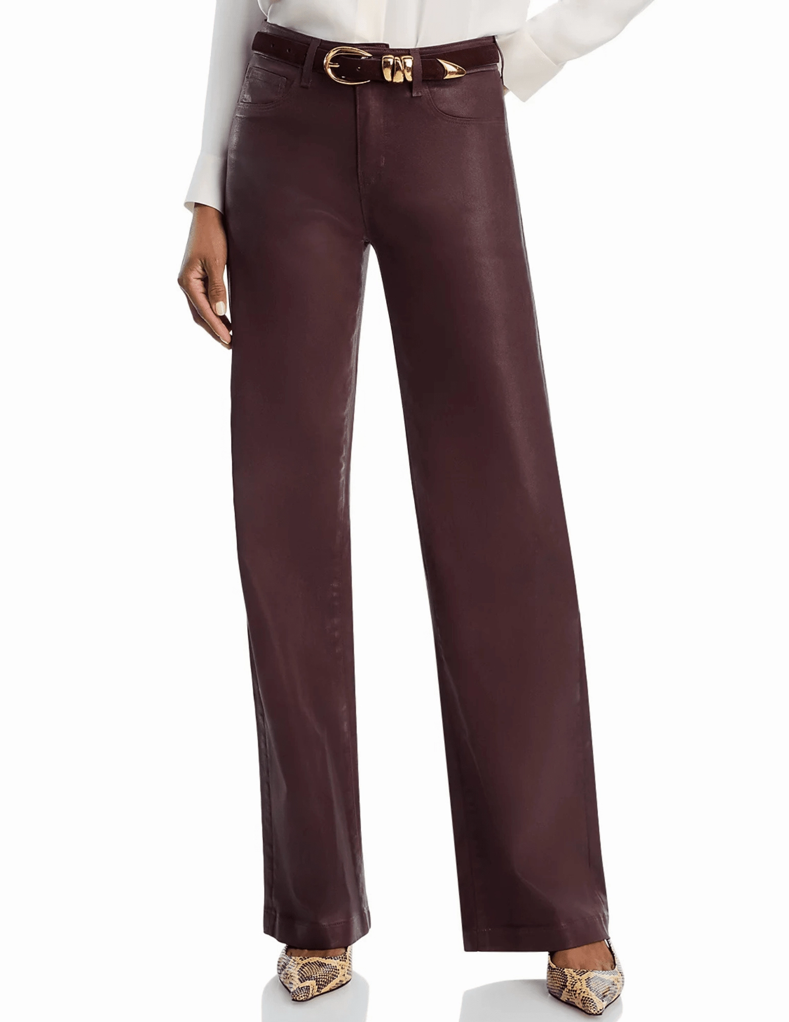 Sustainable Road Trip L'AGENCE Scottie Coated High Rise Wide Leg Jeans in Chocolate Coated