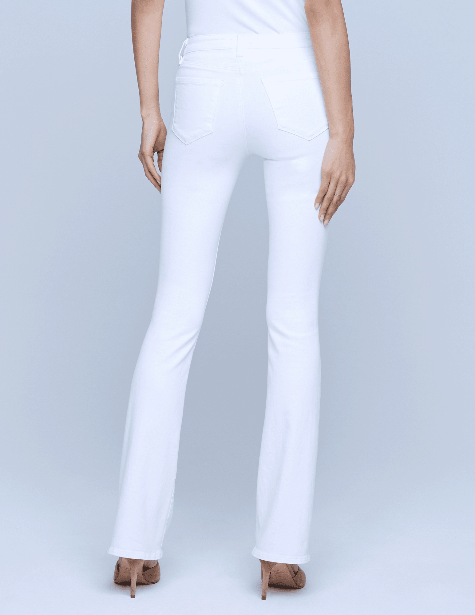 L'Agence Selma High Rise Baby Boot-Cut Jeans In Blanc Soft Sustainable Modern Minimalist Urban Explorer