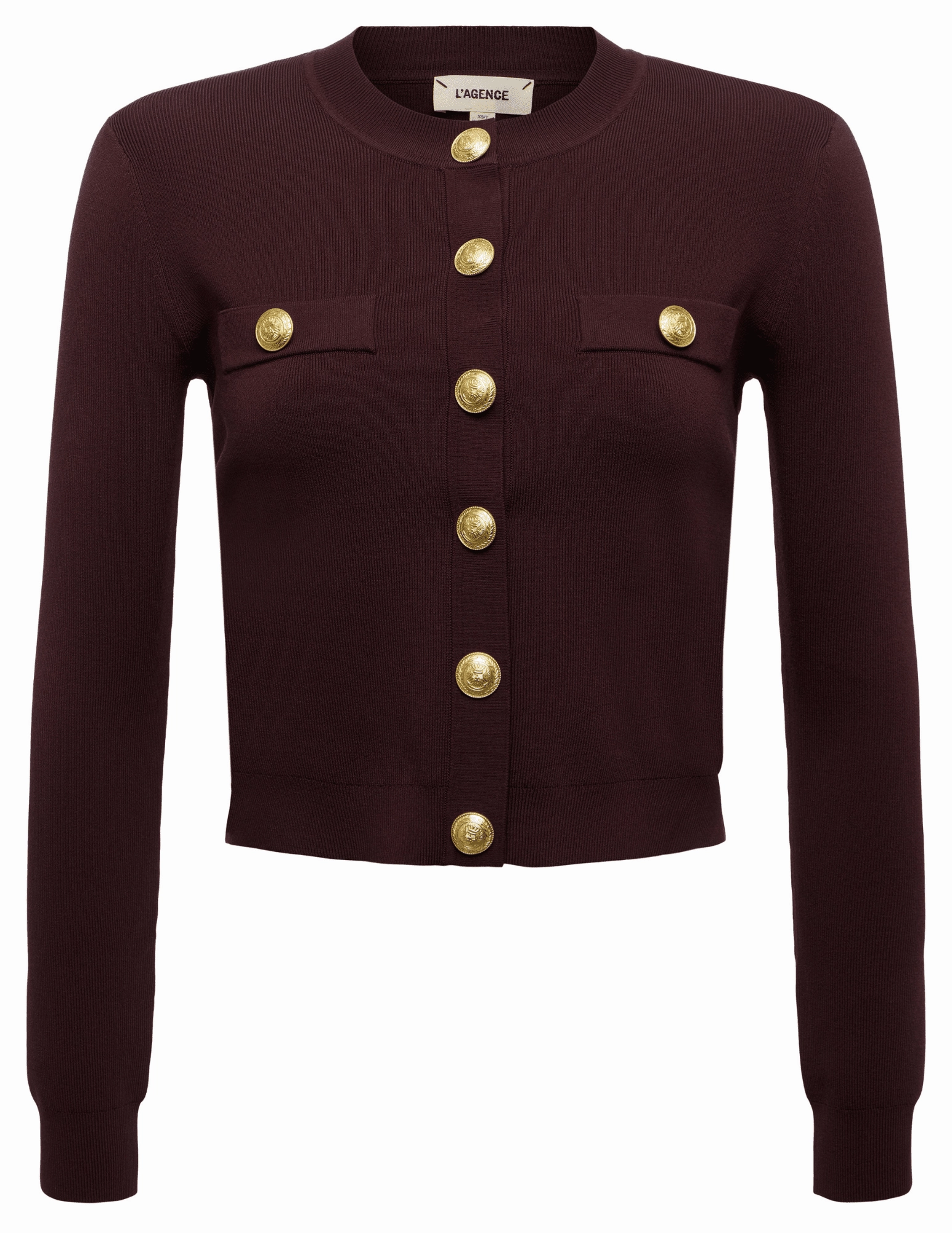 Everyday Wear L'AGENCE Toulouse Cropped Crew Neck Cardigan in Chocolate Gold