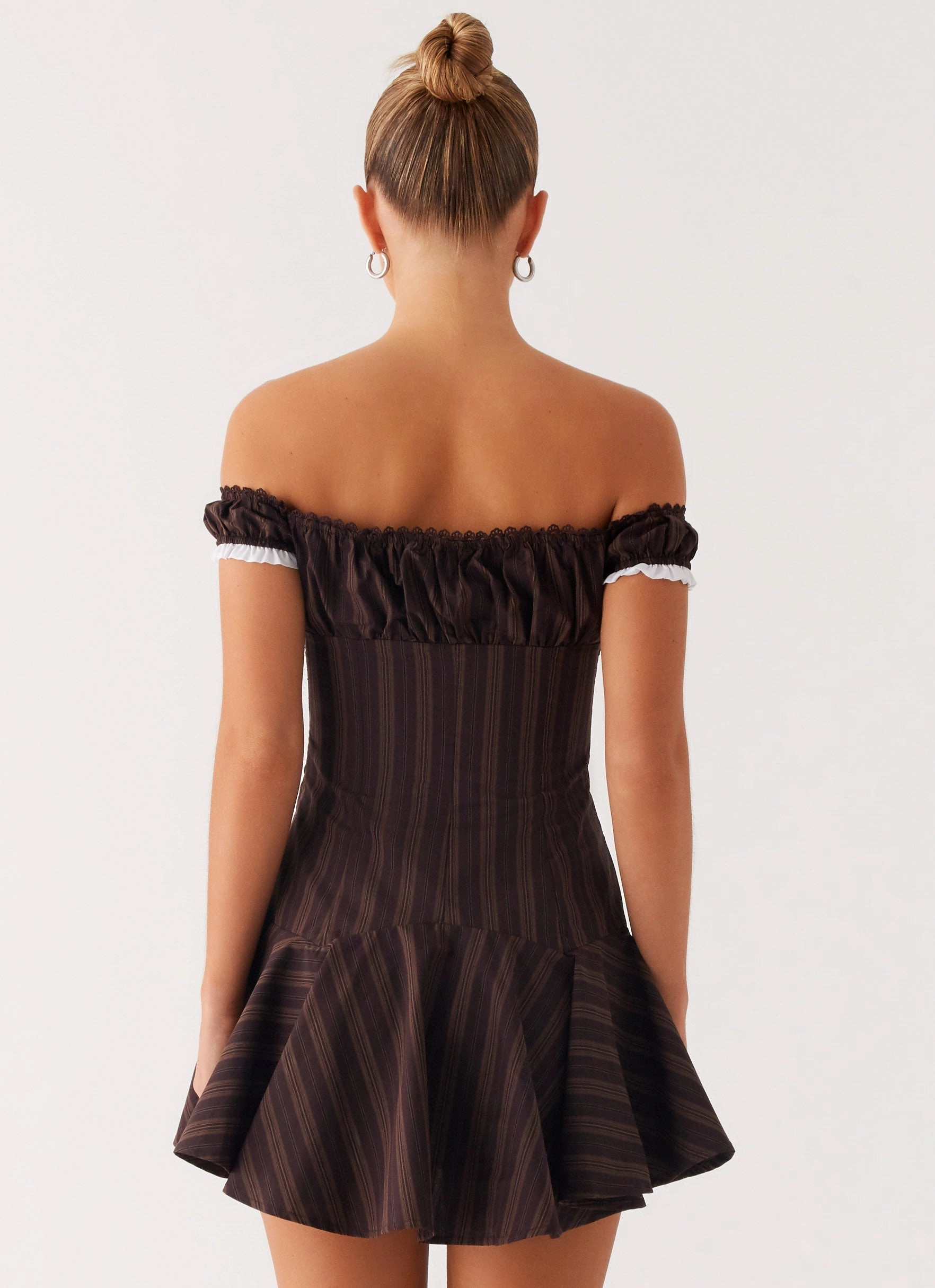 Perfect Mood Jumana Off Shoulder Mini Dress - Toffee Stripe