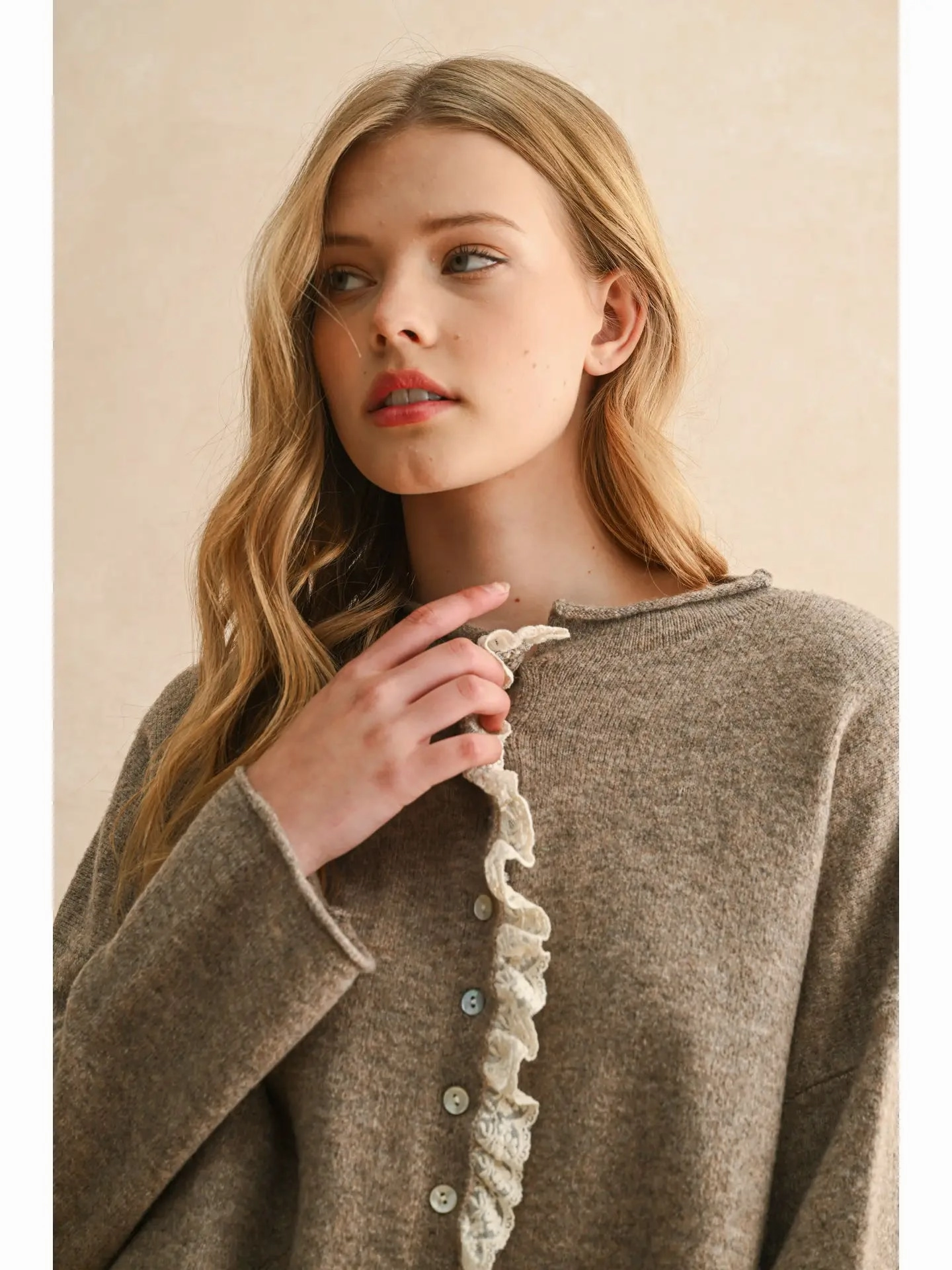 Lace Trim Knitted Cardigan Timeless Comfort Casual Comfort