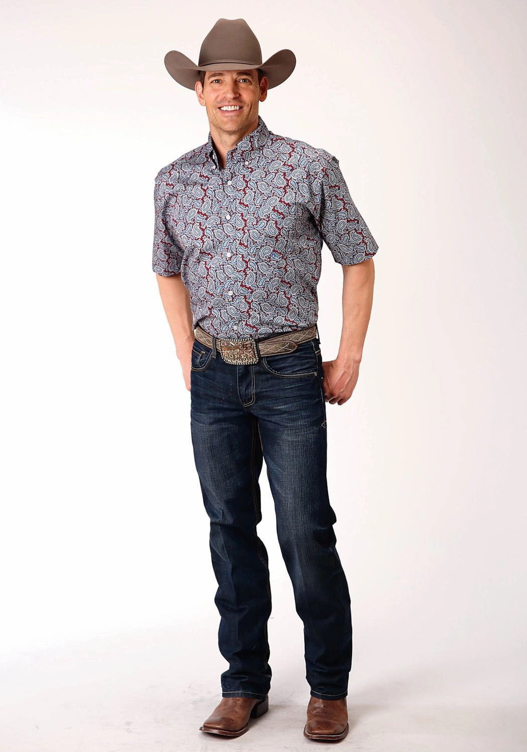 Roper Mens Wine 100% Cotton Liberty Paisley BD S/S Shirt Corporate Event