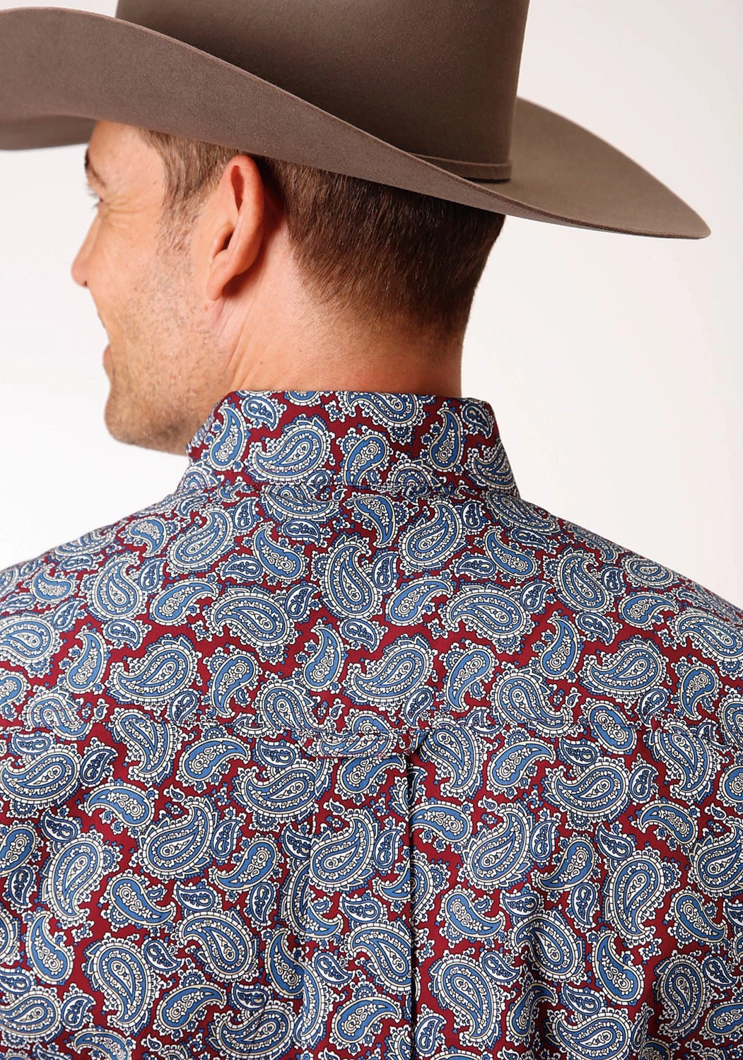 birthday celebration No Slip Shoulder Grip Roper Mens Wine 100% Cotton Liberty Paisley BD S/S Shirt