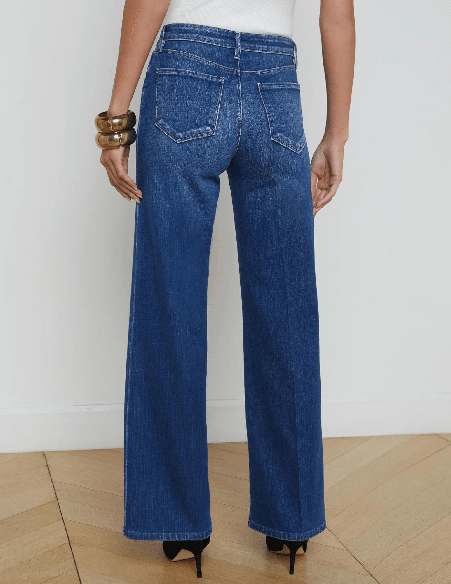 LAGENCE Alicent High Rise Wide Leg Crop Jeans in Desoto Evening Stroll Stretch Breathable Curved Seam Construction