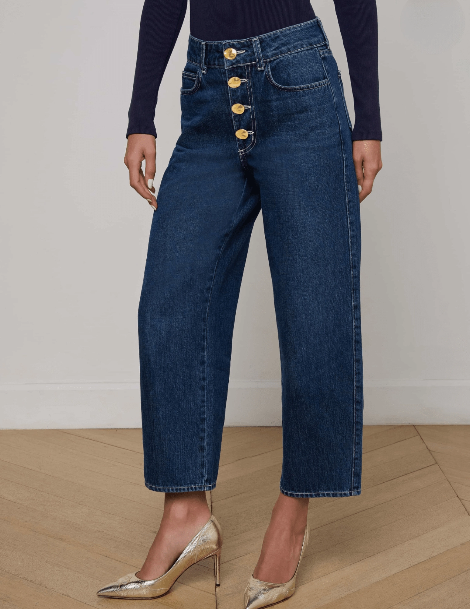 LAGENCE Liora High Rise Cropped Jeans in Rampart Classic Five Pocket Pre Shrunk Fabric