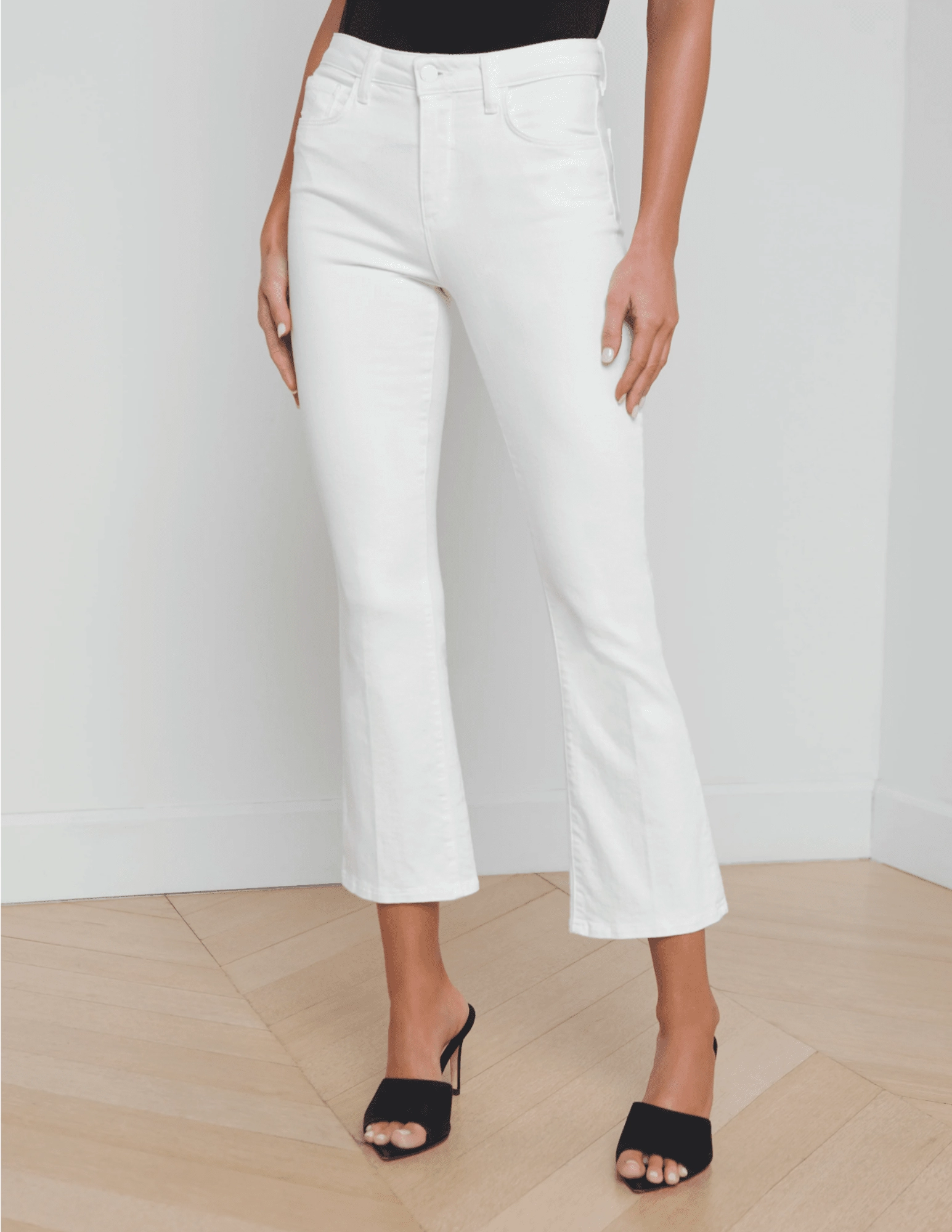 Shopping Day Street Fashion Textured LAGENCE Mira Cropped Micro Boot Jeans In Blanc