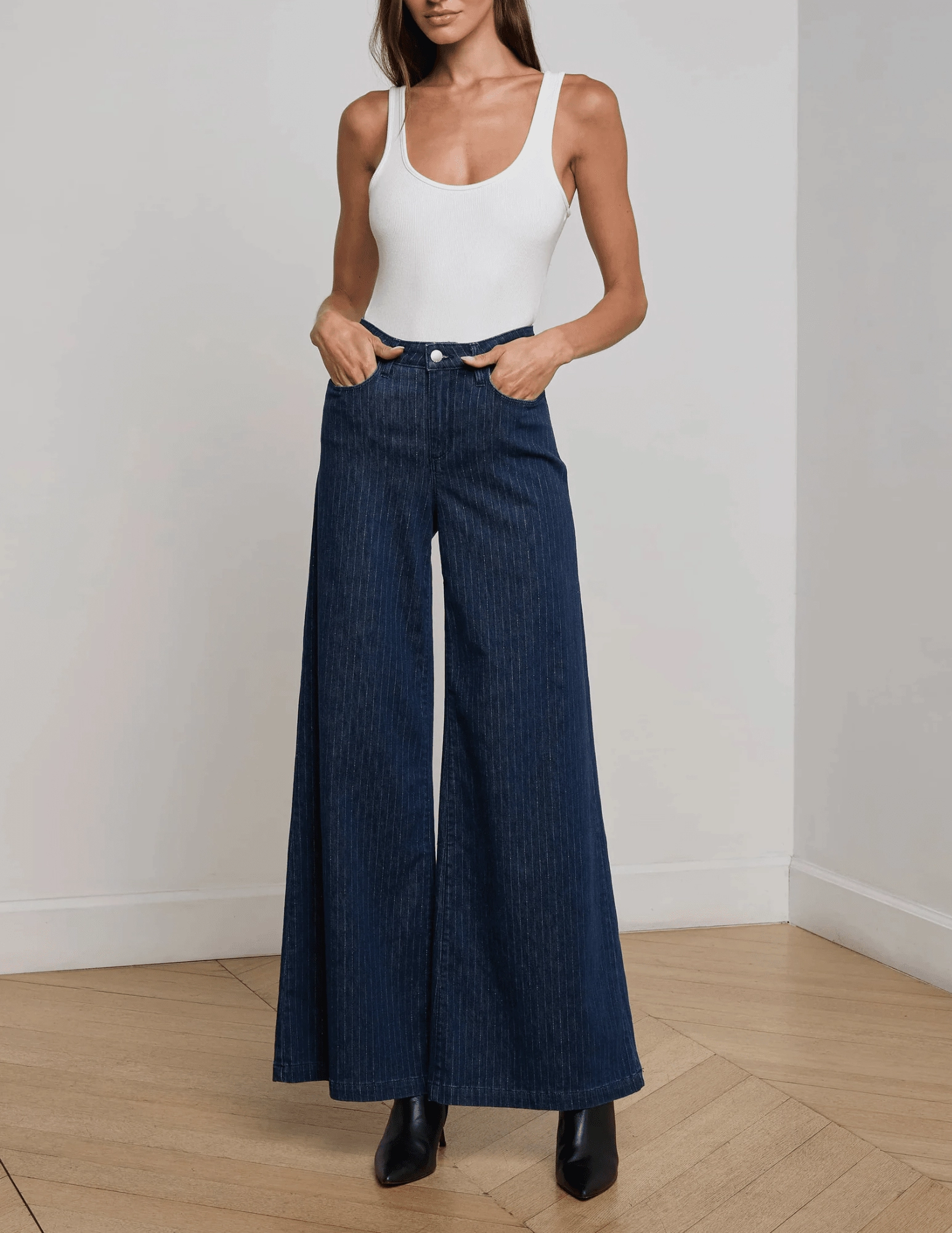 Layered Look Built For Life LAGENCE Quincy High Rise Ultra Wide Leg Jeans in Ebony Stripe
