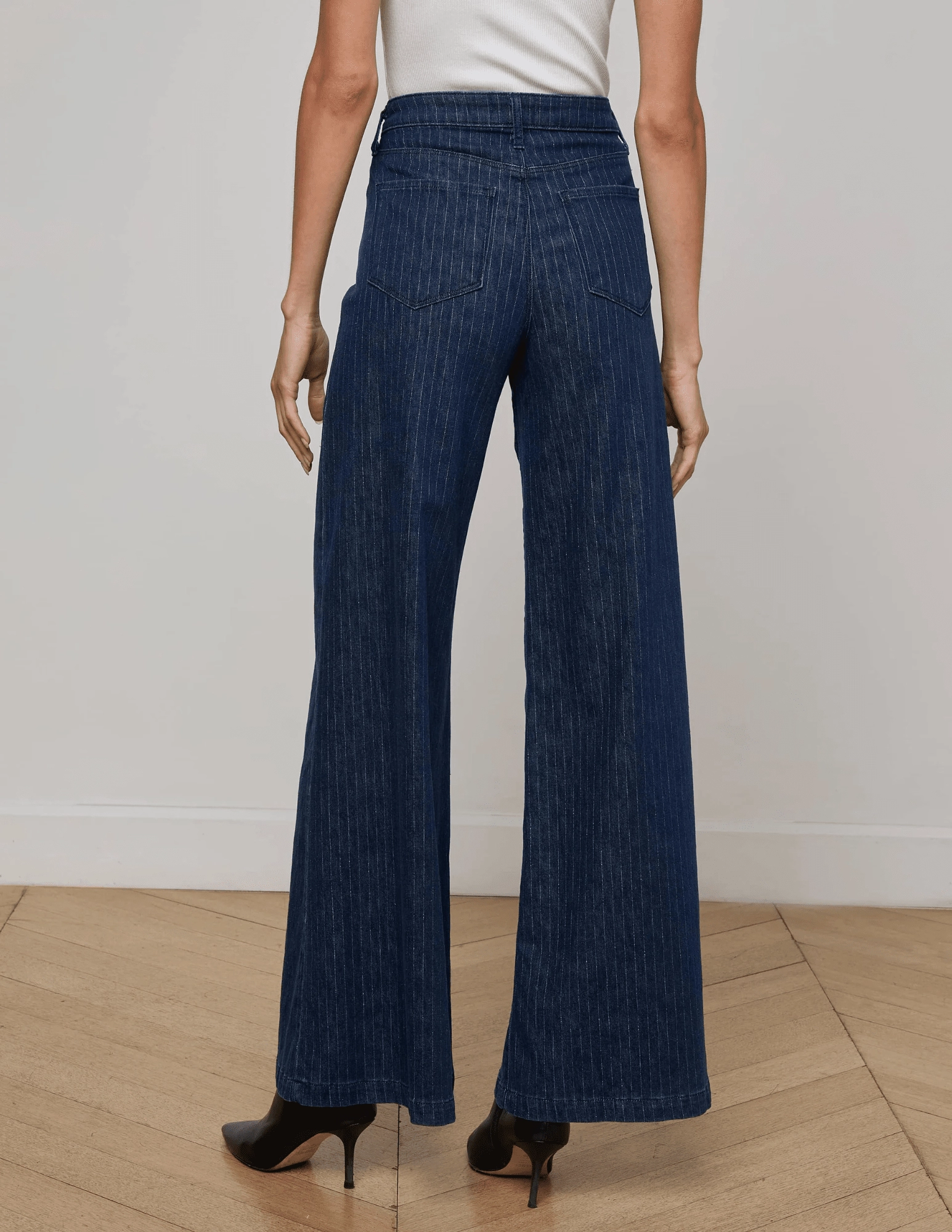 LAGENCE Quincy High Rise Ultra Wide Leg Jeans in Ebony Stripe Festival Outfit Minimalist Style
