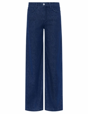 Plain style Wrinkle Free Fabric Treatment LAGENCE Quincy High Rise Ultra Wide Leg Jeans in Ebony Stripe