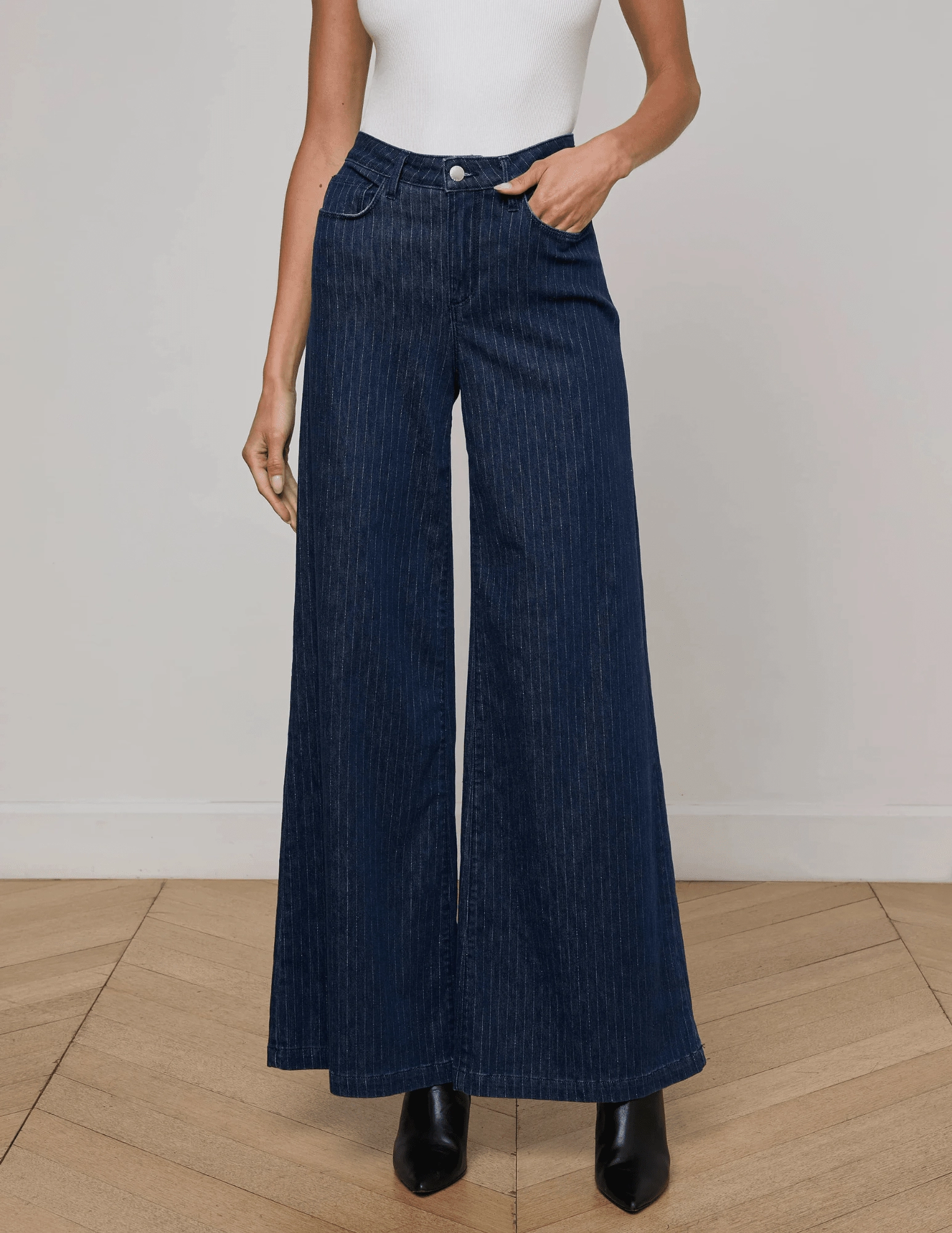 Always Ready Daily Casual LAGENCE Quincy High Rise Ultra Wide Leg Jeans in Ebony Stripe