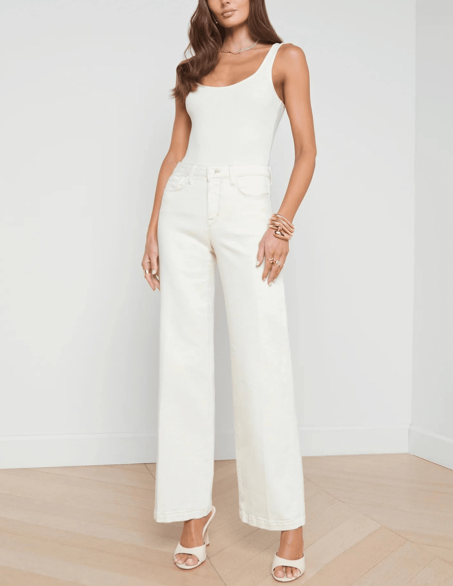Cool Texture Functional Style LAGENCE Scottie High Rise Wide Leg Jeans In Macadamia