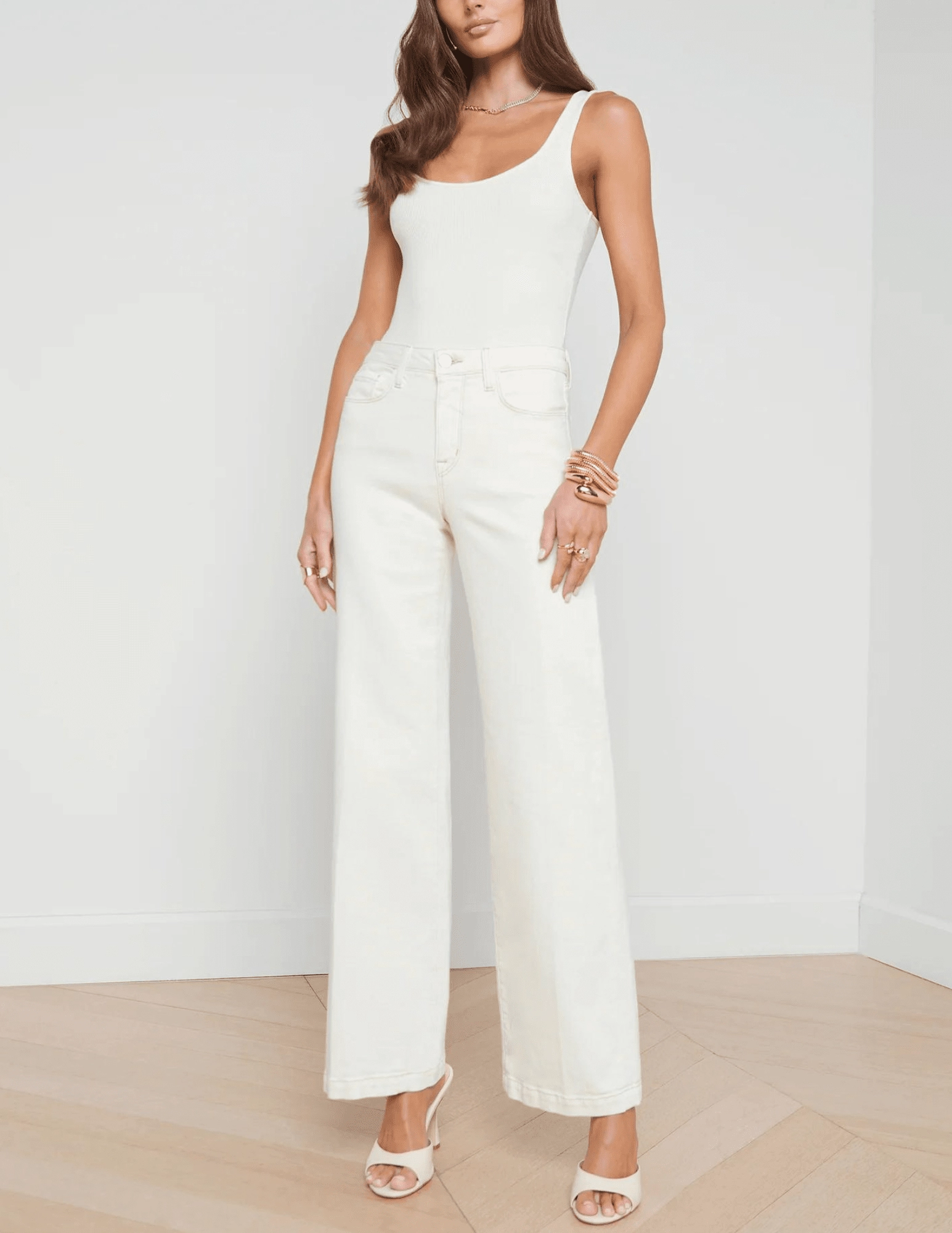 Relaxed Style Weekend Style High Quality Essential Wardrobe LAGENCE Scottie High Rise Wide Leg Jeans In Macadamia