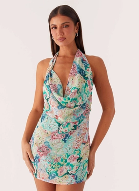 Light Blend Sleek Fit Laid-Back Cowl Mini Dress - Santorini Floral