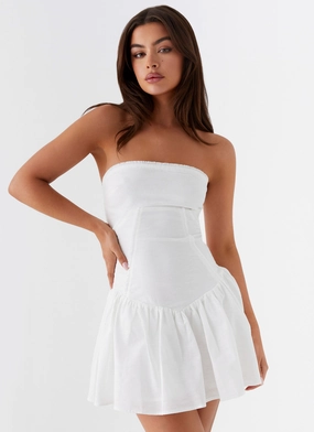 Larnie Linen Mini Dress - White Bride Side Soft Colorway