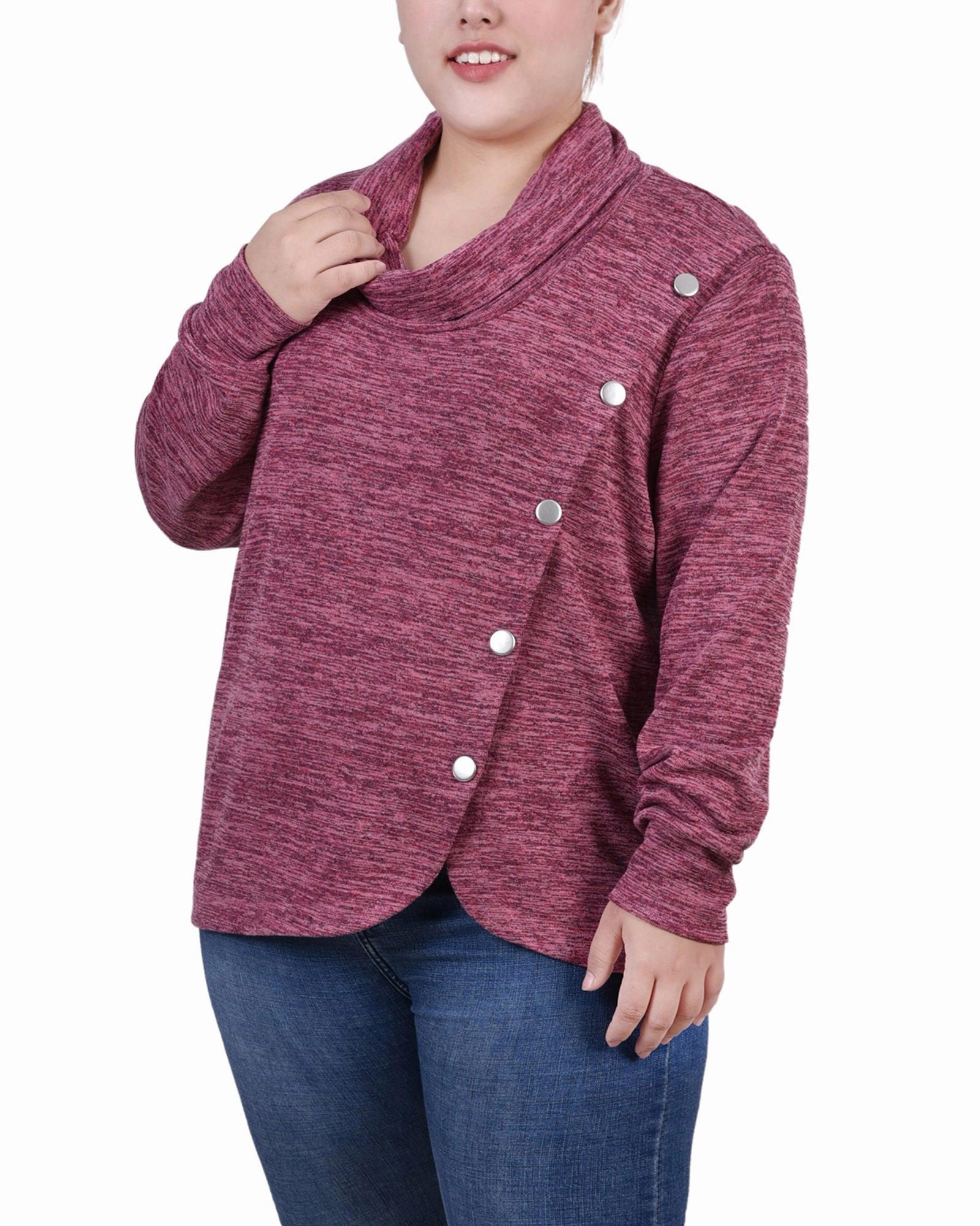 Plus Size Long Sleeve Overlapping Cowl Neck Top Comfy Wear Special-Occasion