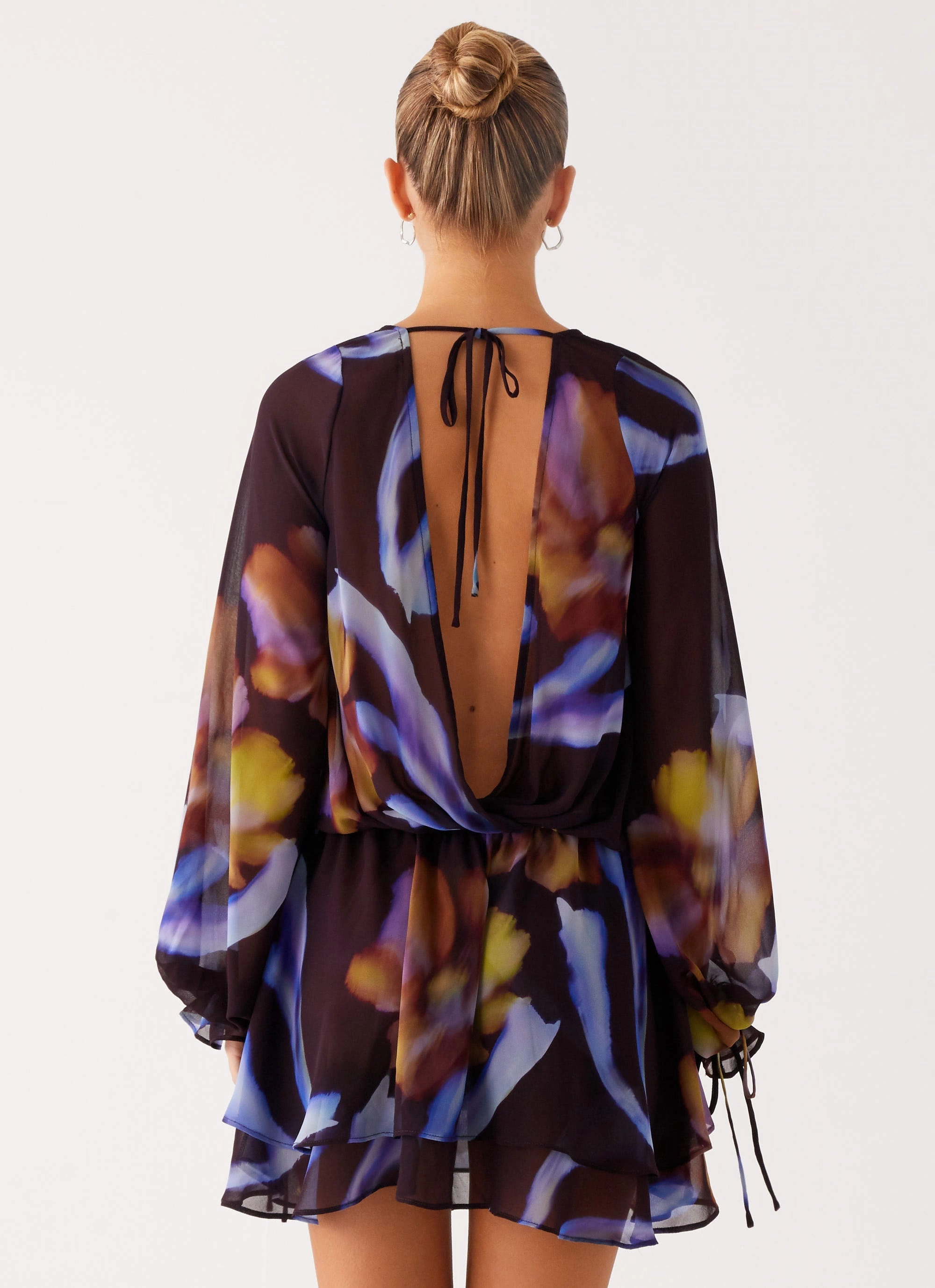 Passion Long Sleeve Mini Dress - Dark Floral Versatile Wearable Hidden Pocket