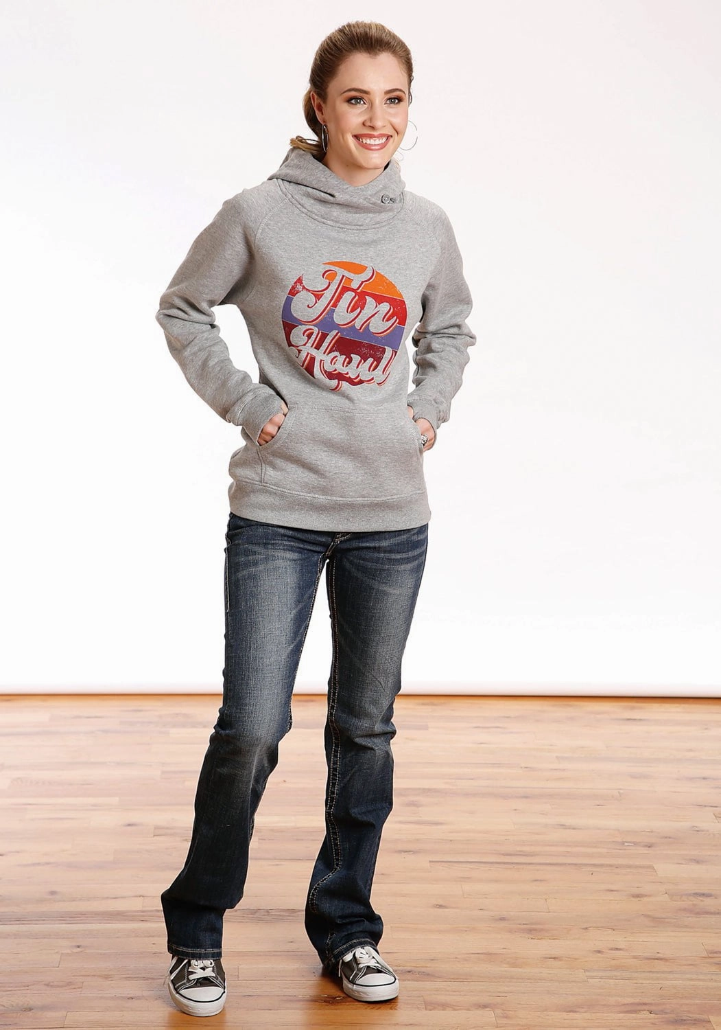 Cozy and trendy Luxury Comfort Tin Haul Womens Grey Cotton Blend Retro Circle Hoodie