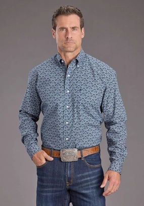 Trendy designs Stetson Mens 2390 Medallion Navy 100% Cotton 1 Pkt L/S Shirt