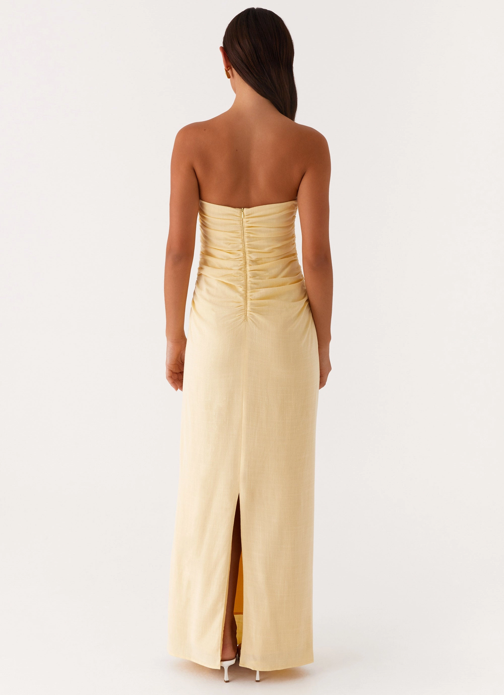 Xena Gathered Maxi Dress - Yellow Raw-Hem