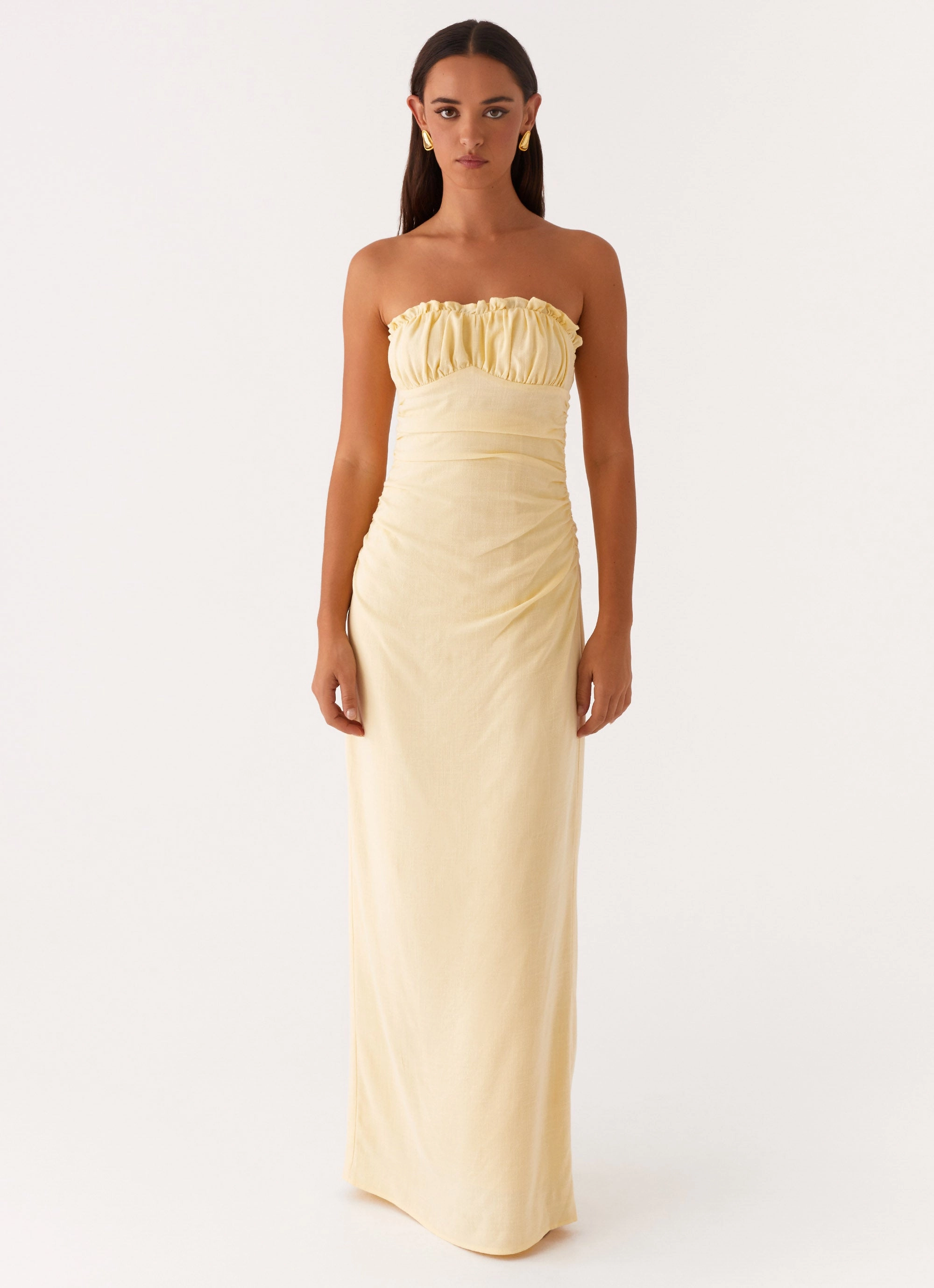 Cozy Vibes Travel Wear Xena Gathered Maxi Dress - Yellow