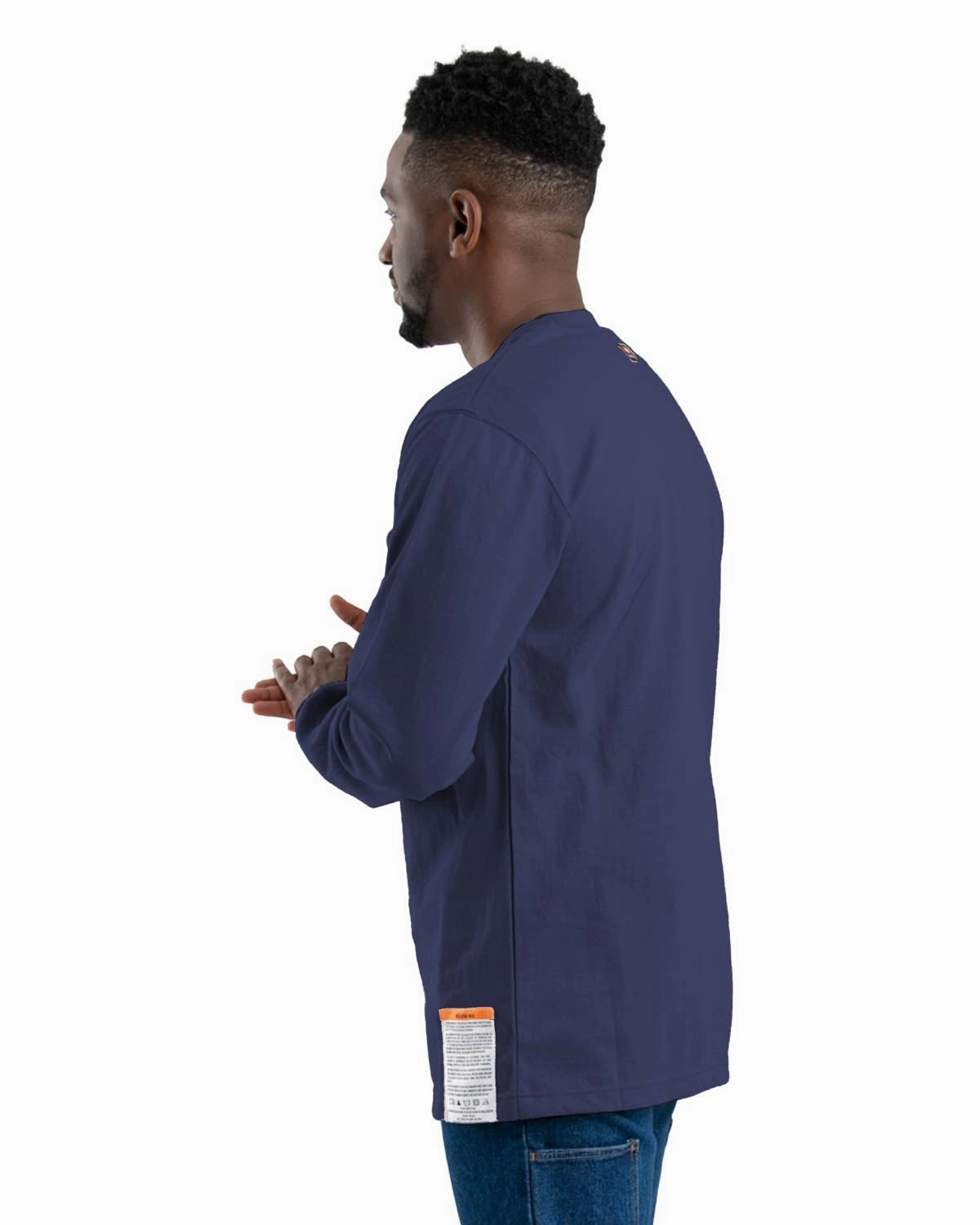 tailored look Pre Shrunk Cotton Blend Berne Mens Flame Resistant Crew Neck Pocket Navy 100% Cotton L/S T-Shirt