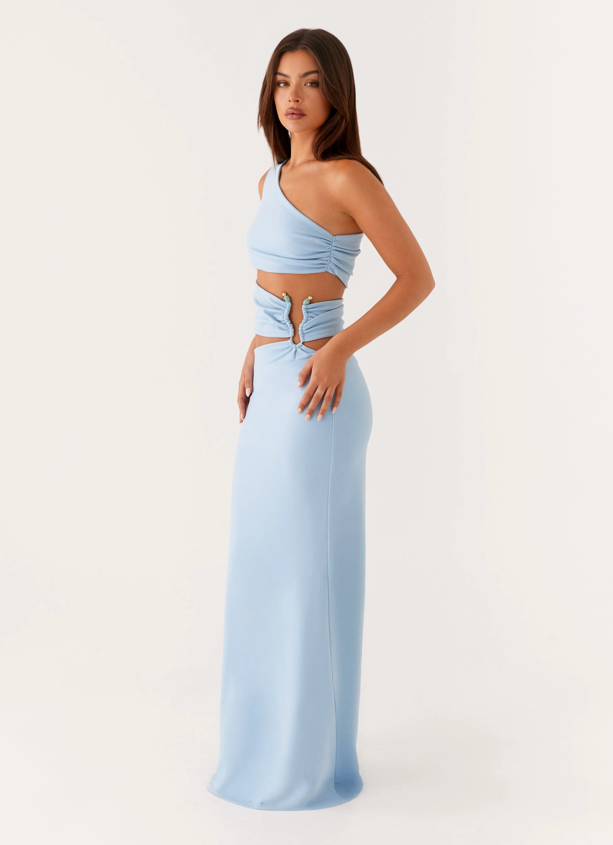 Summer Outfit Airy Weave Laylani Cut Out Maxi Dress - Blue