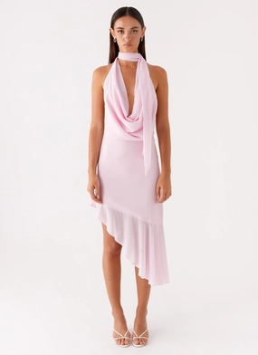 Cozy and Comfortable Drape Wave Layna Scarf Midi Dress - Pink