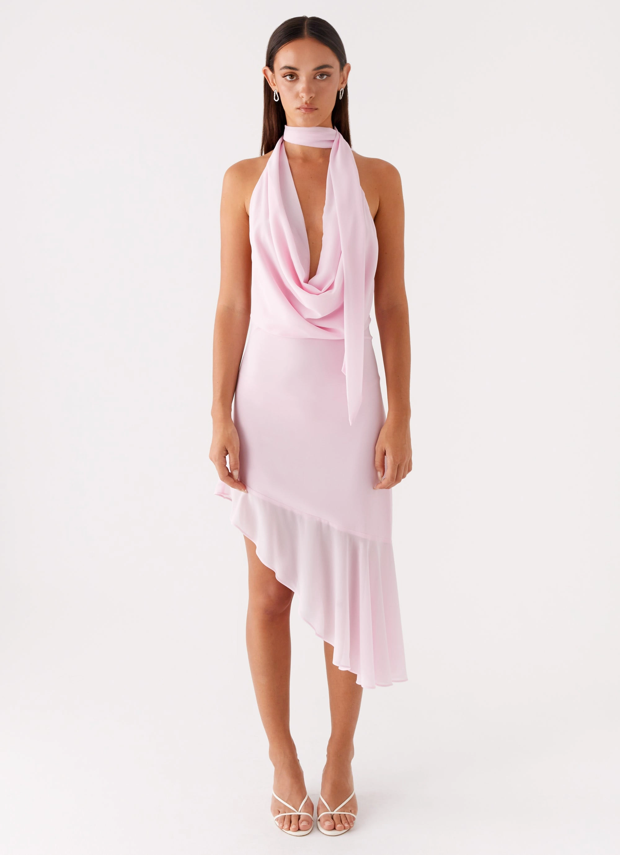 Cozy and Comfortable Drape Wave Layna Scarf Midi Dress - Pink