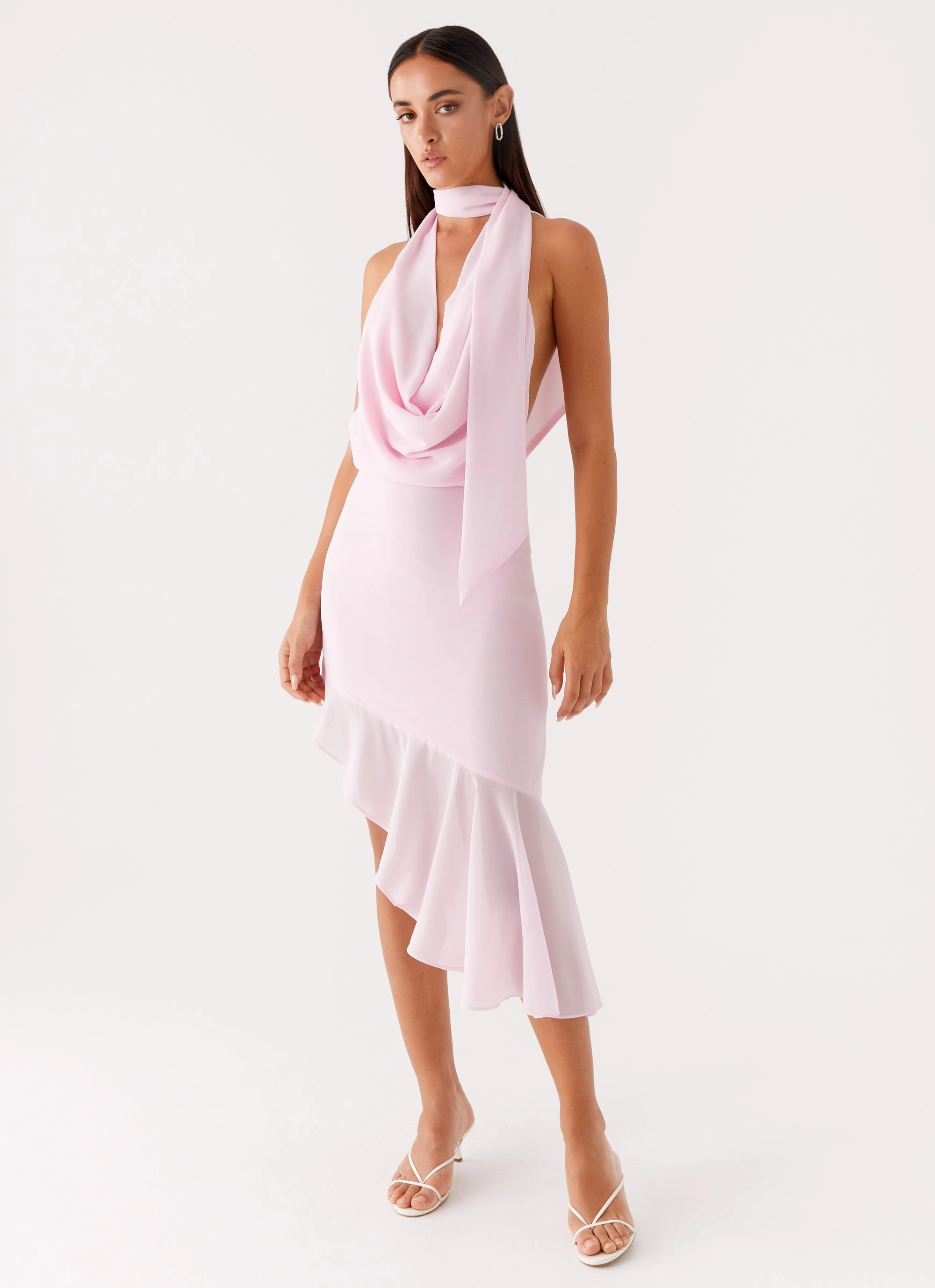 Layna Scarf Midi Dress - Pink Easy Style Silky Silhouette